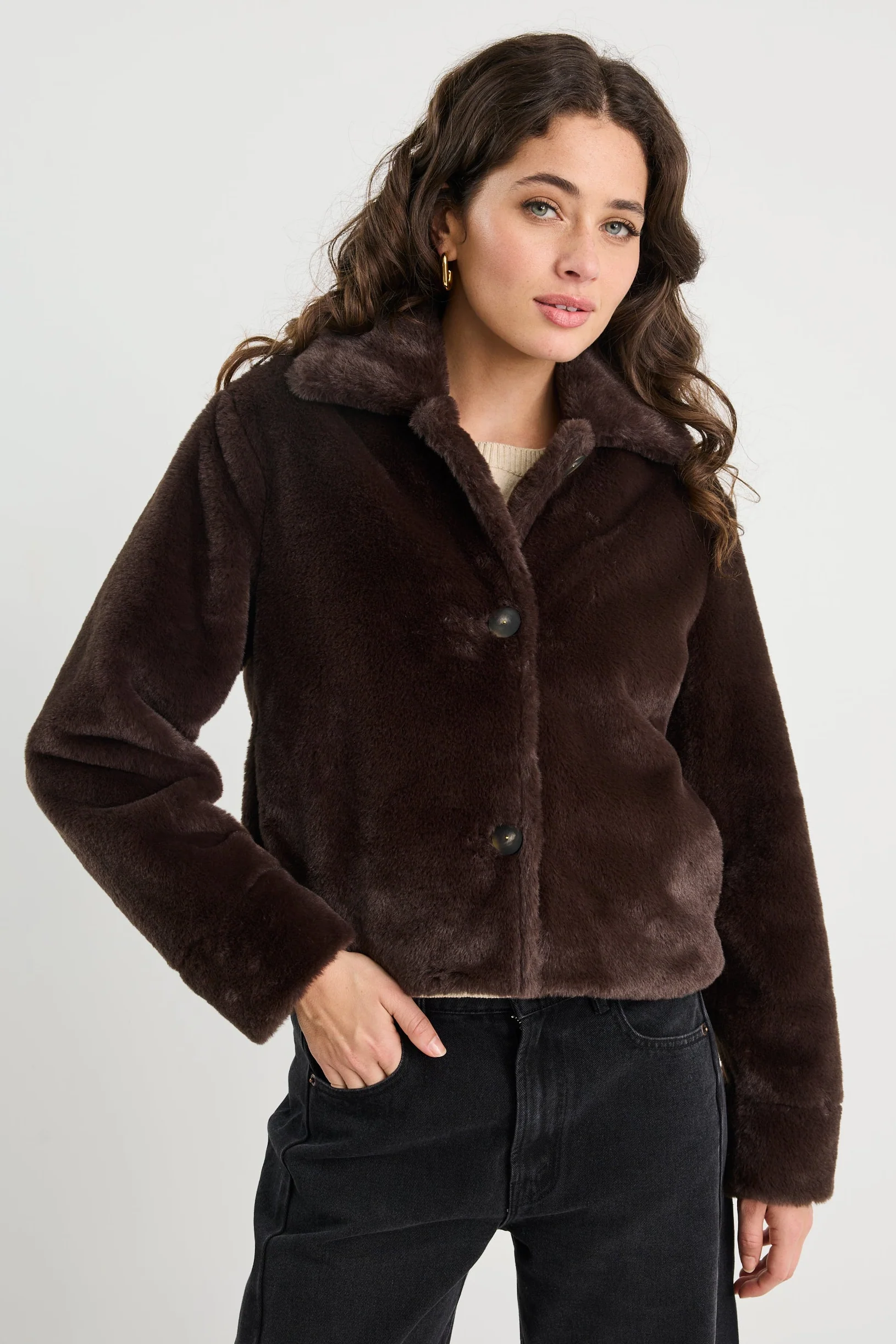 Lodge Chocolate Faux Fur Jacket - Image 6