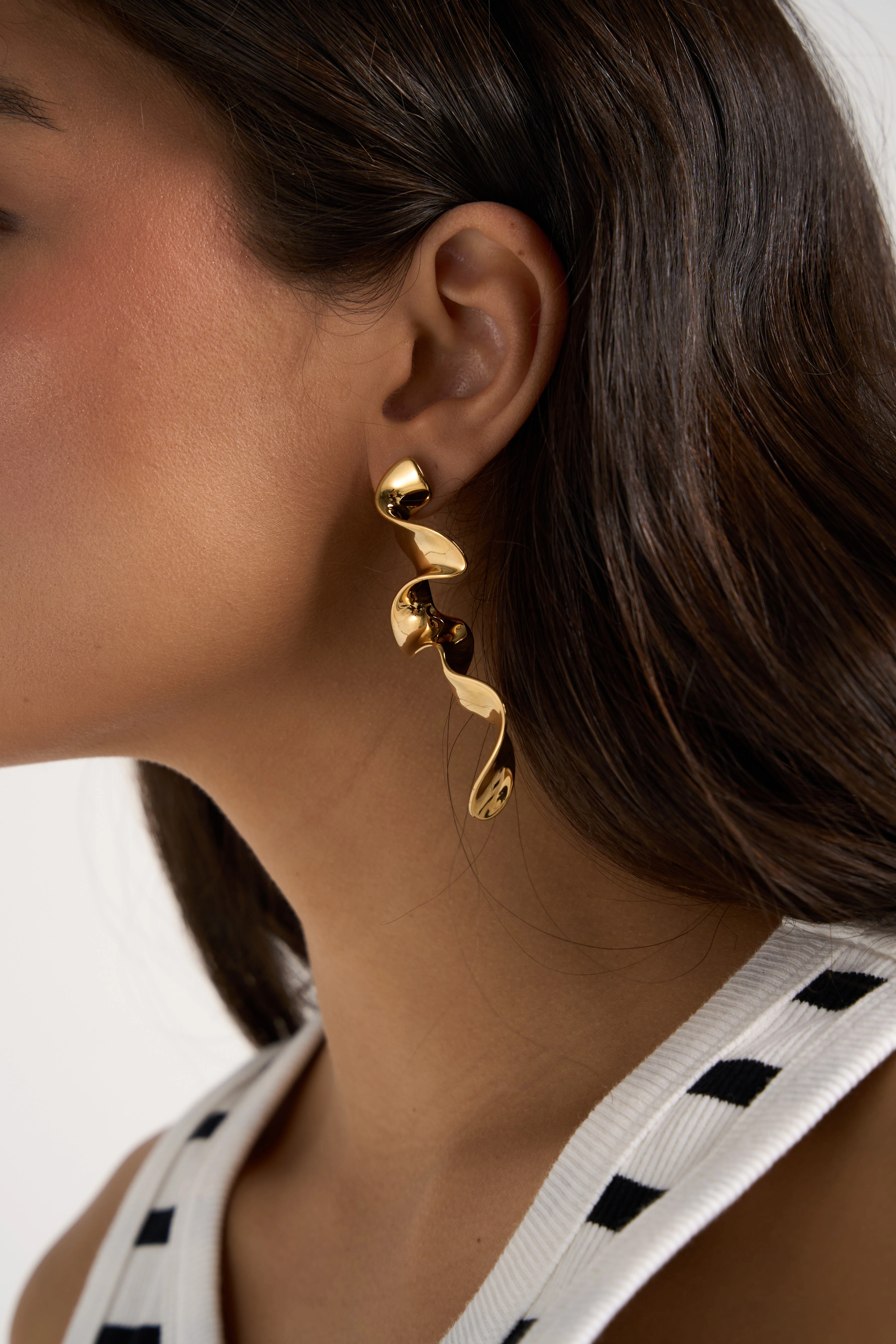 Long Gold Ribbon Earrings - Image 4