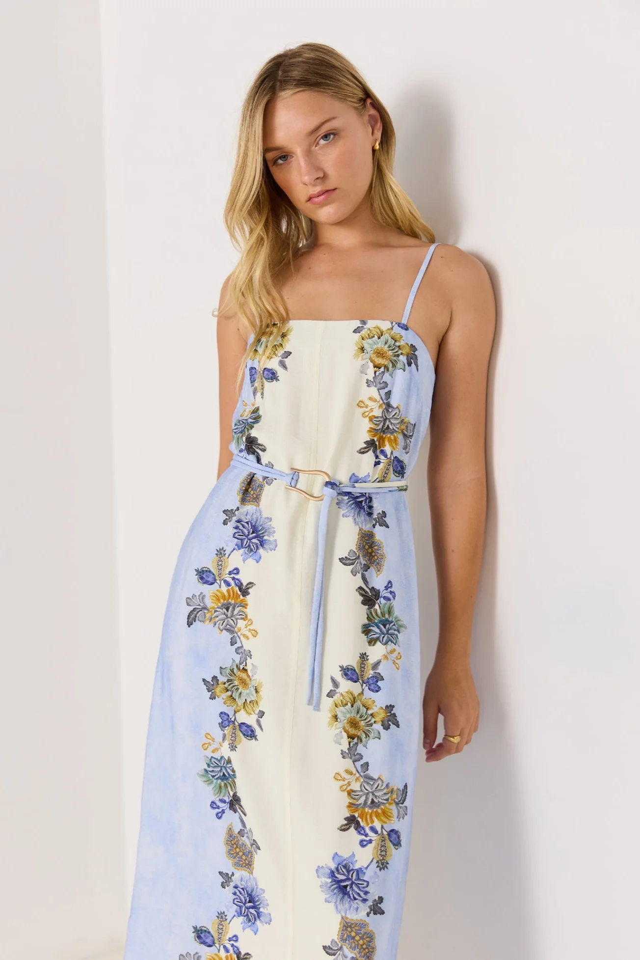 Lucia Blue Floral Strappy Midi Dress - Image 2