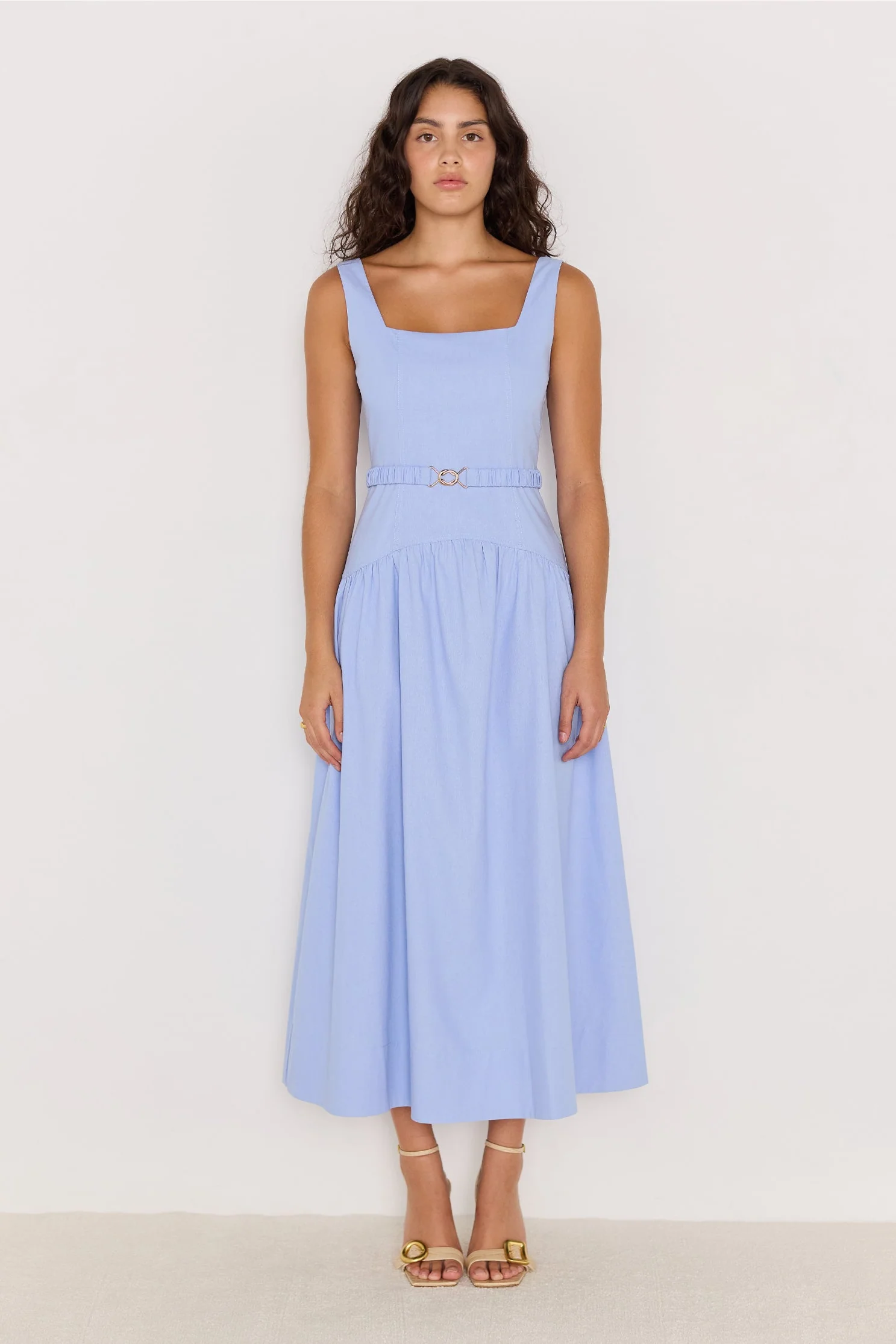 Luella Sky Blue Belted Sleeveless Midi Dress - Image 2
