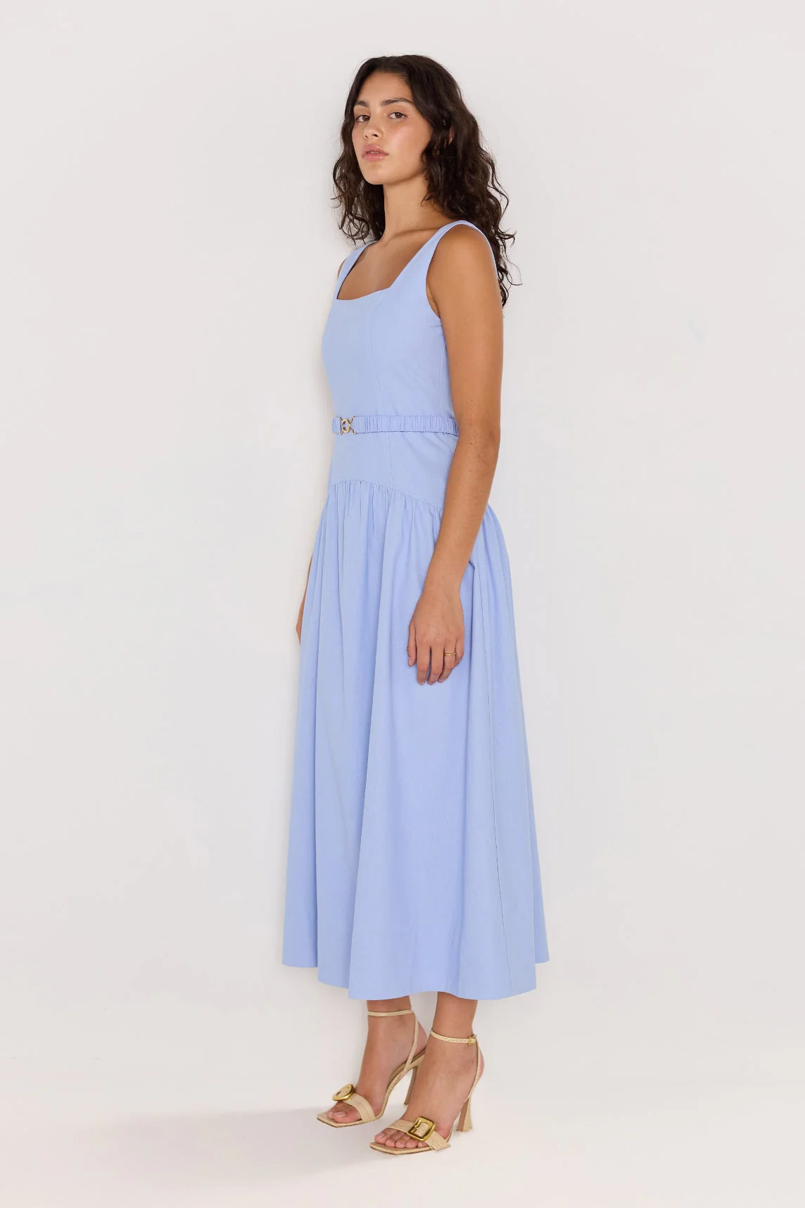 Luella Sky Blue Belted Sleeveless Midi Dress - Image 3