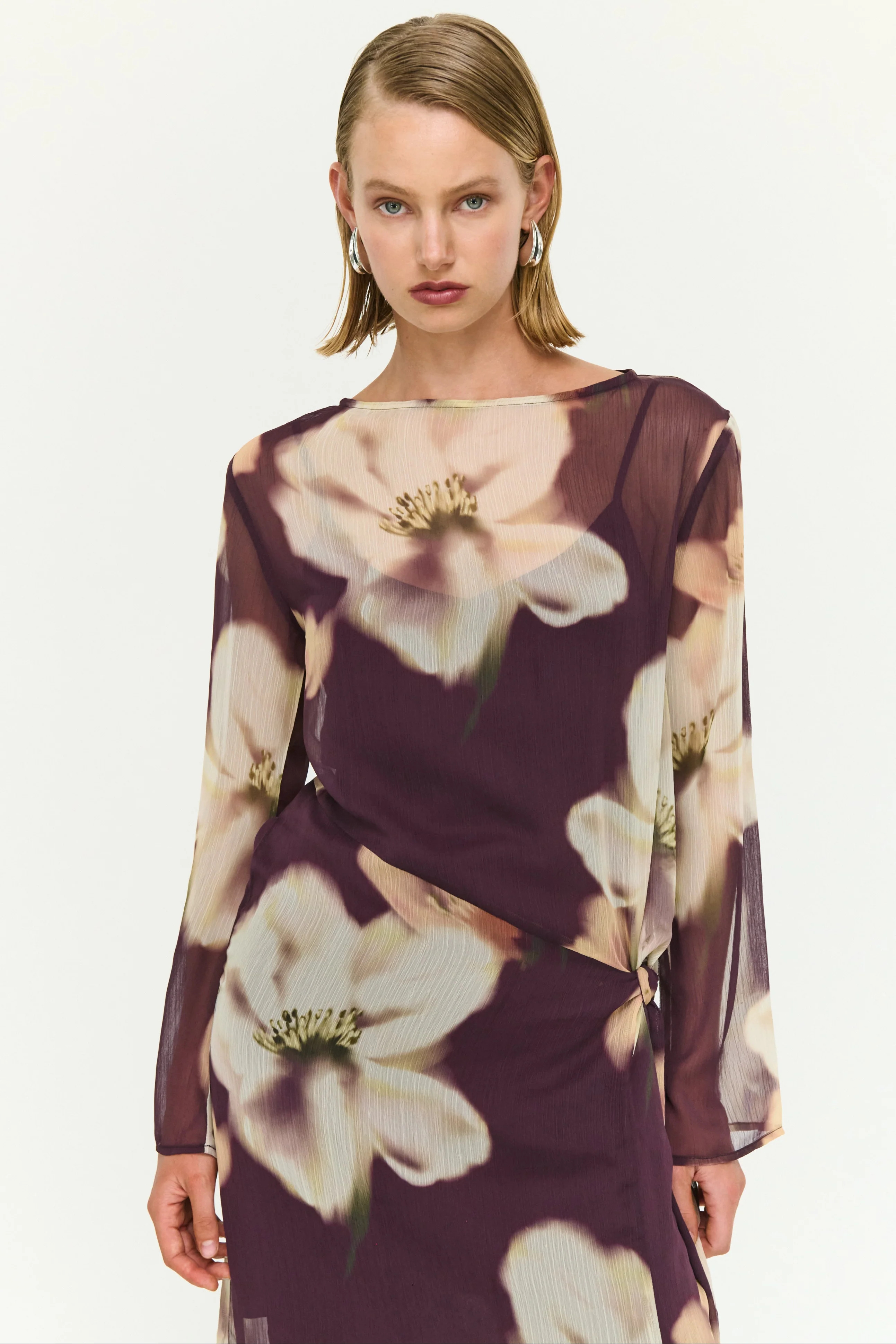 Lula Brown Floral Tie Detail LS Maxi Dress - Image 2