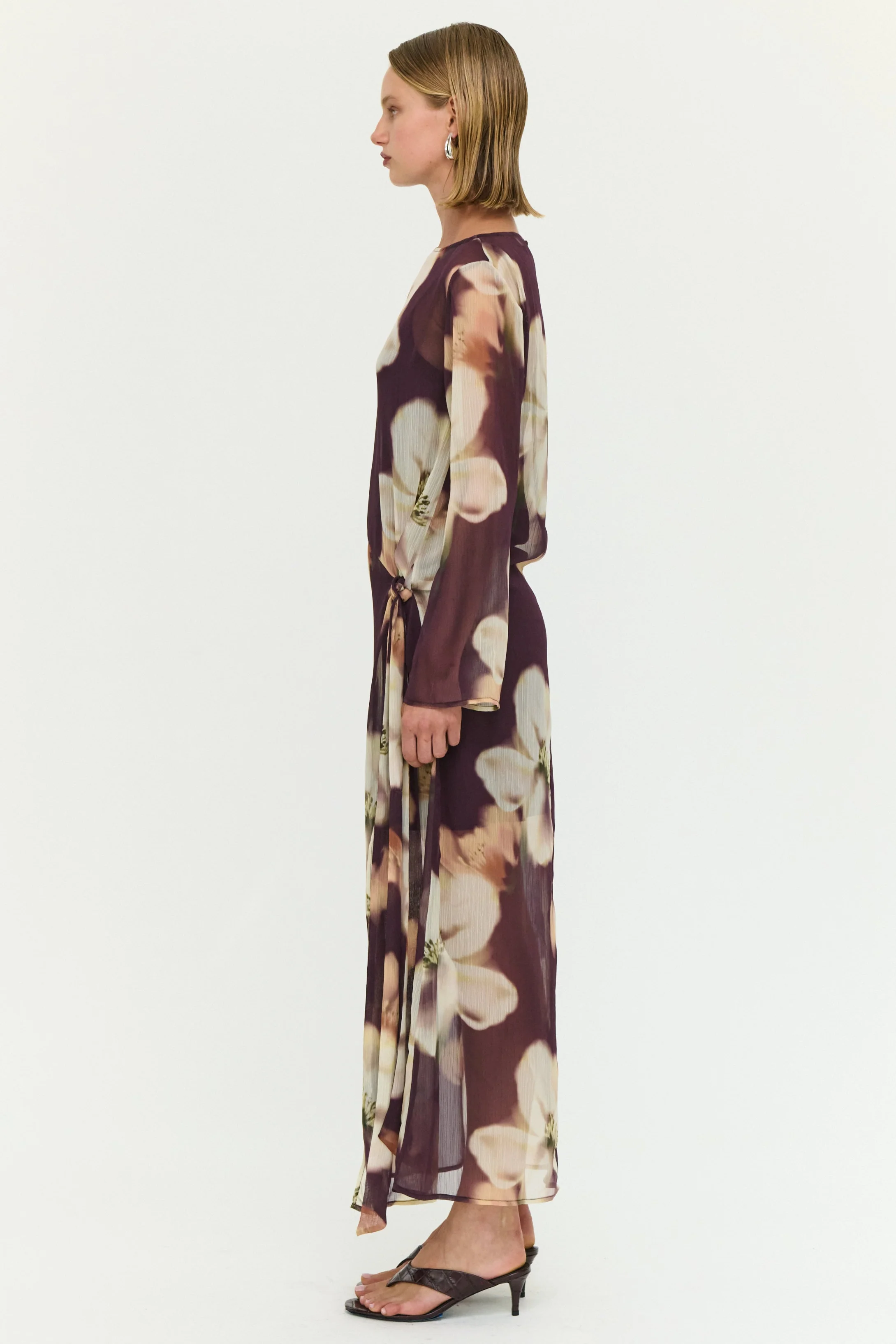 Lula Brown Floral Tie Detail LS Maxi Dress - Image 3