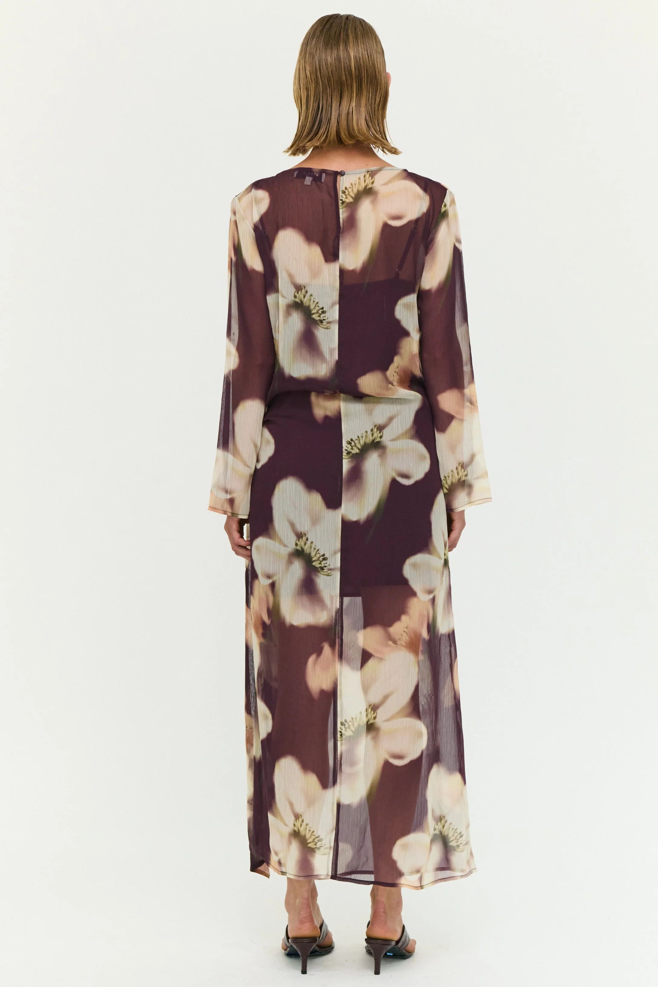 Lula Brown Floral Tie Detail LS Maxi Dress - Image 4