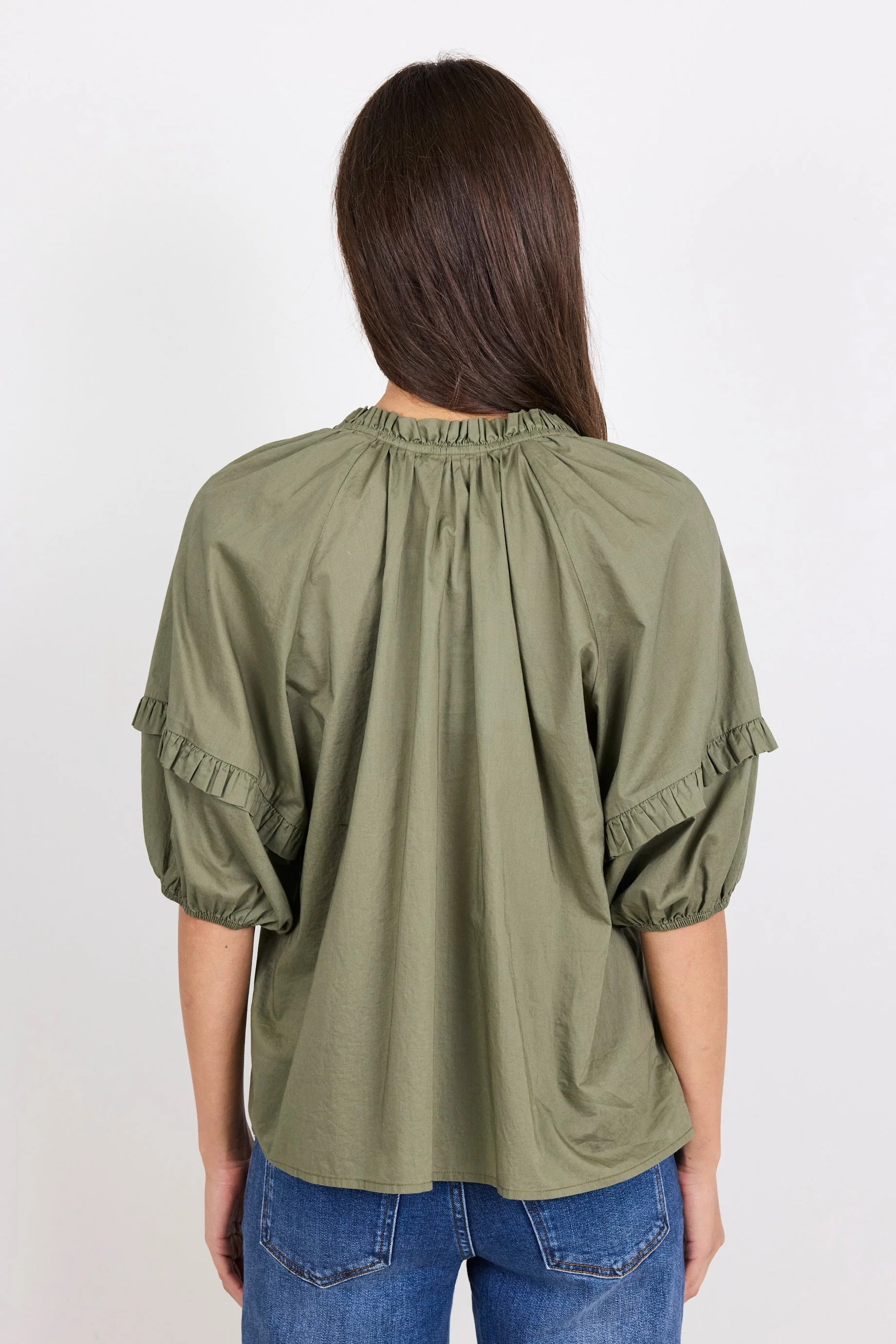 Luminary Olive Voile Tie Front SS Top - Image 5