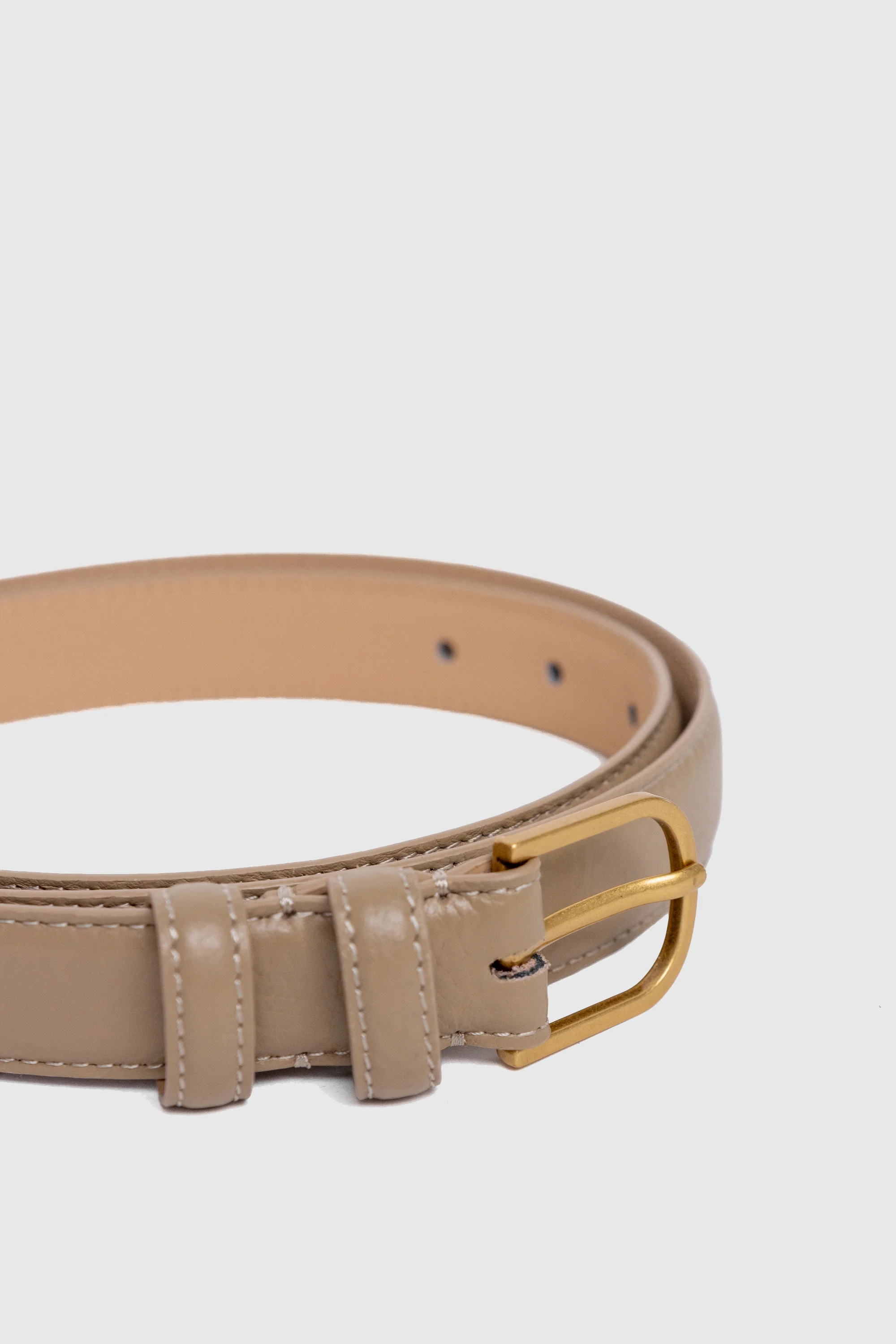 Luna Taupe Leather Matte Gold Buckle Belt - Image 4