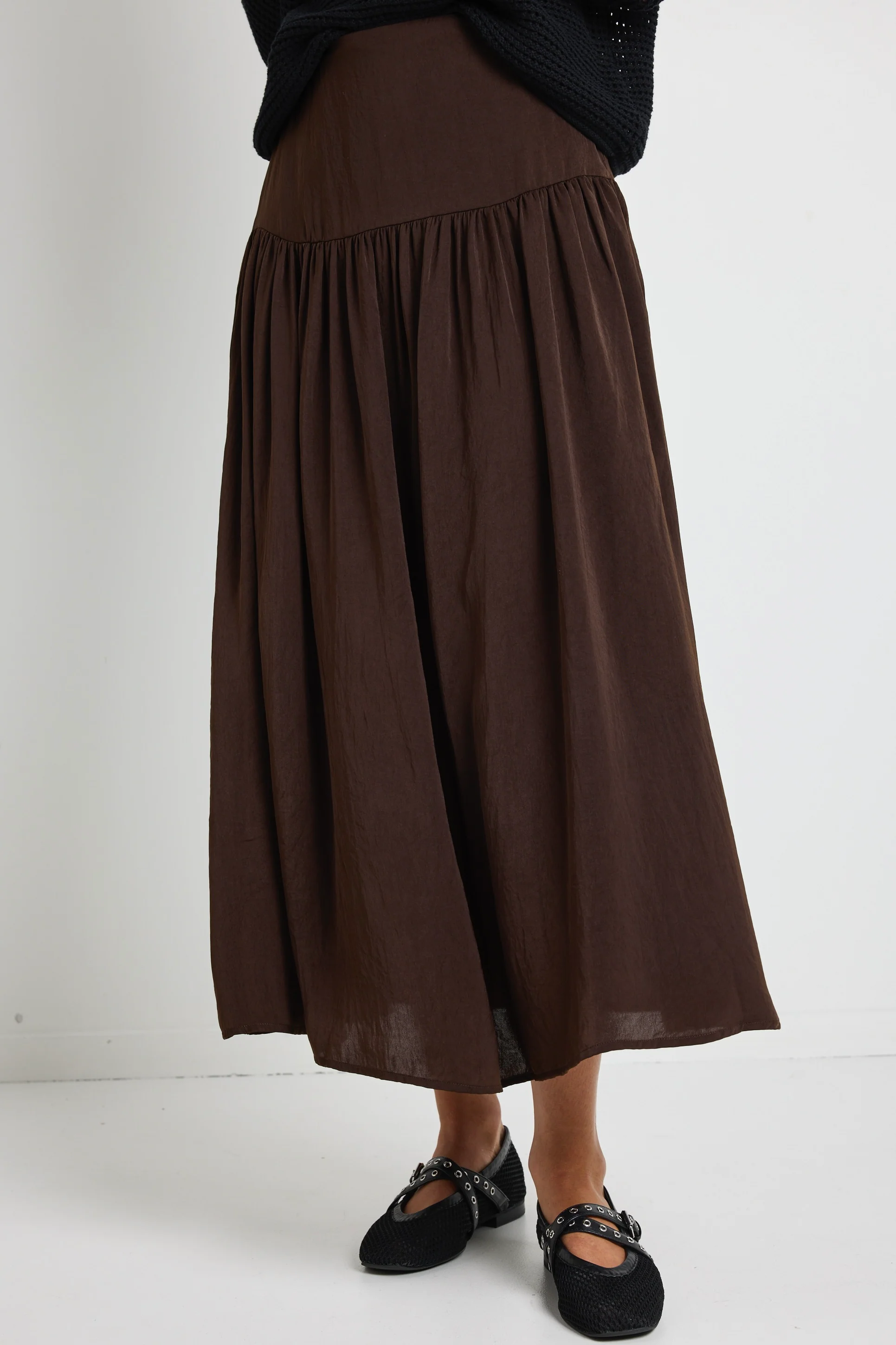 Lupe Espresso Hammered Satin Midi Skirt - Image 2