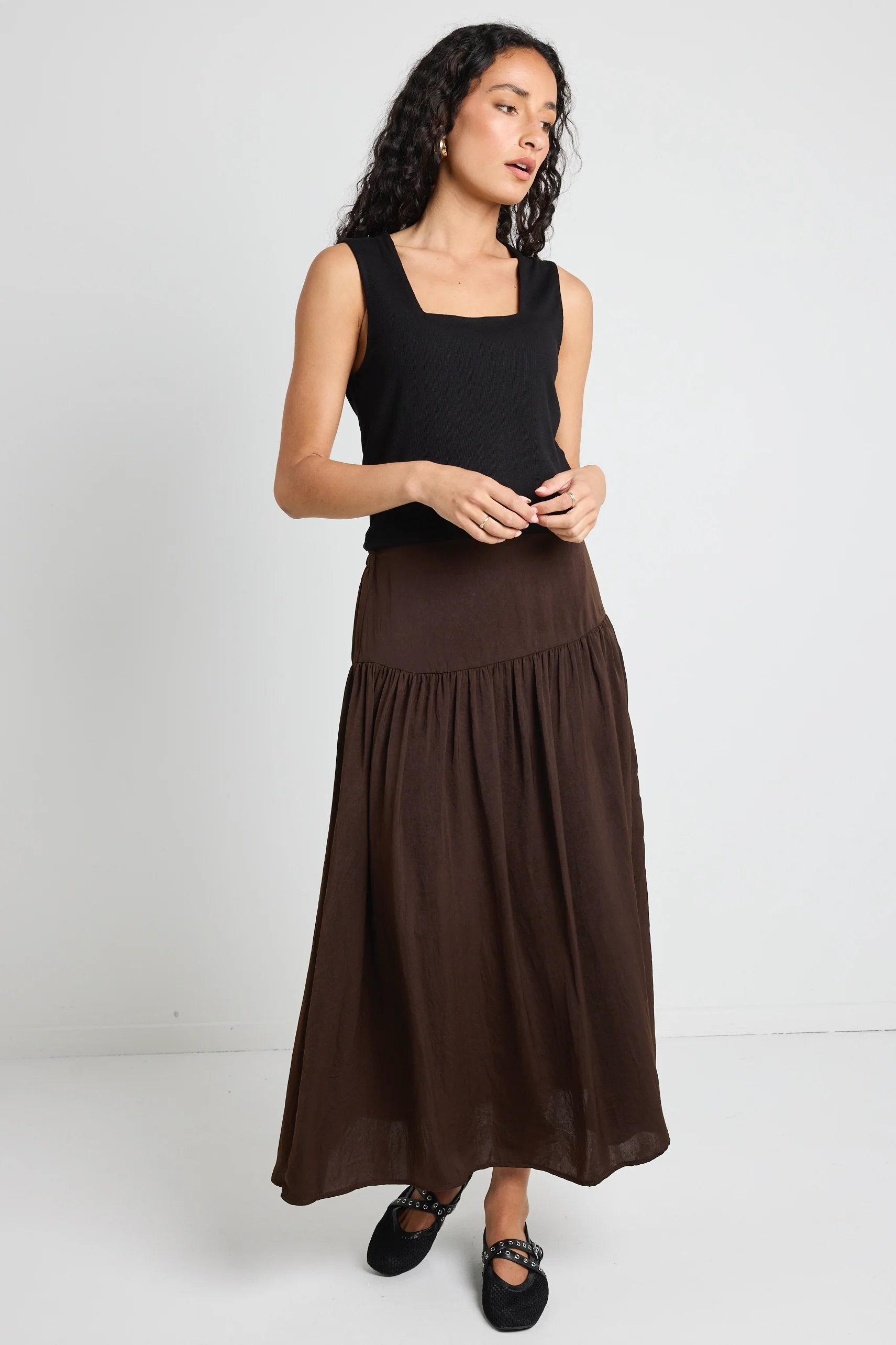 Lupe Espresso Hammered Satin Midi Skirt - Image 4