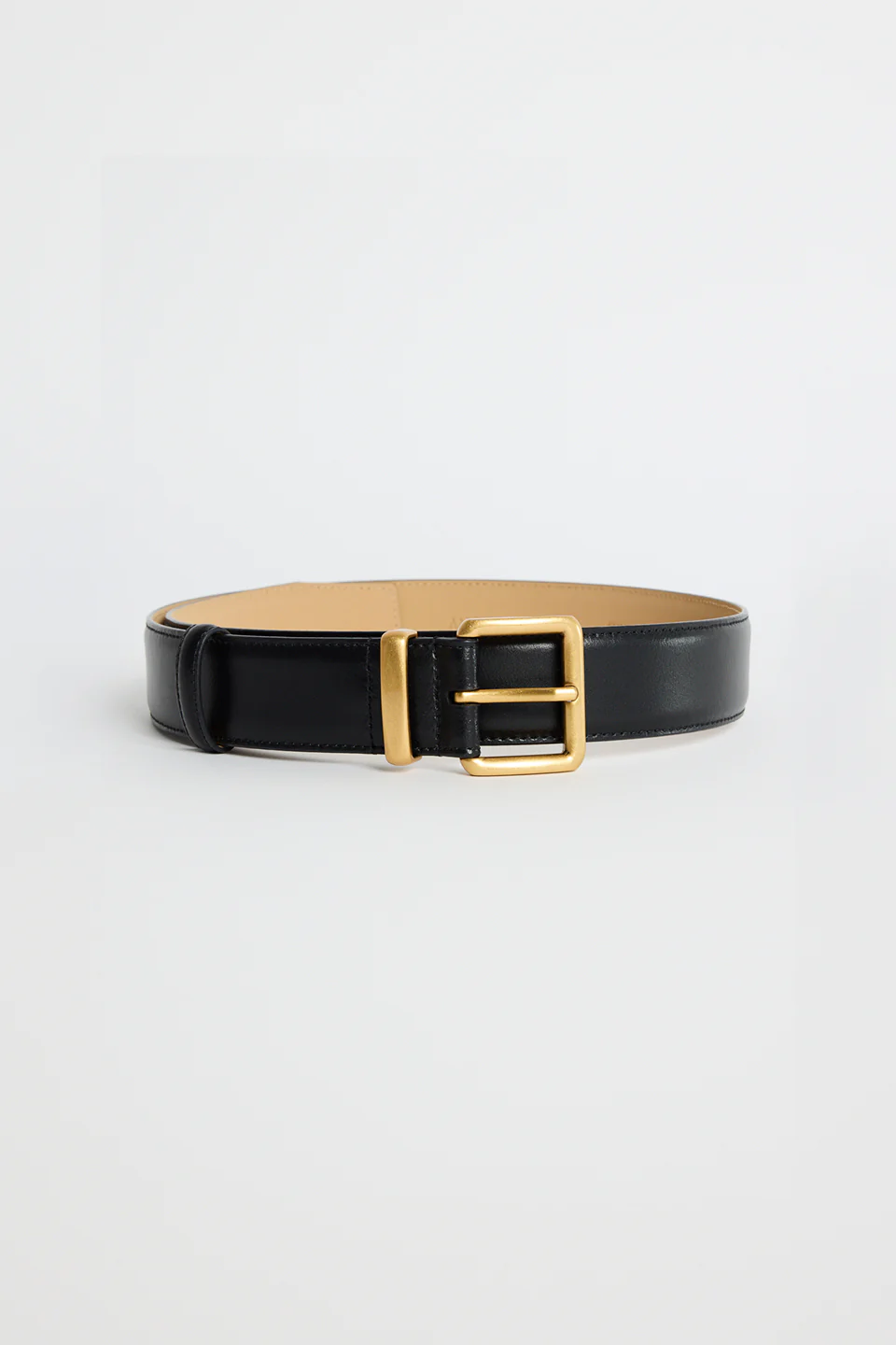 Luxe Black Leather Matte Gold Buckle Belt