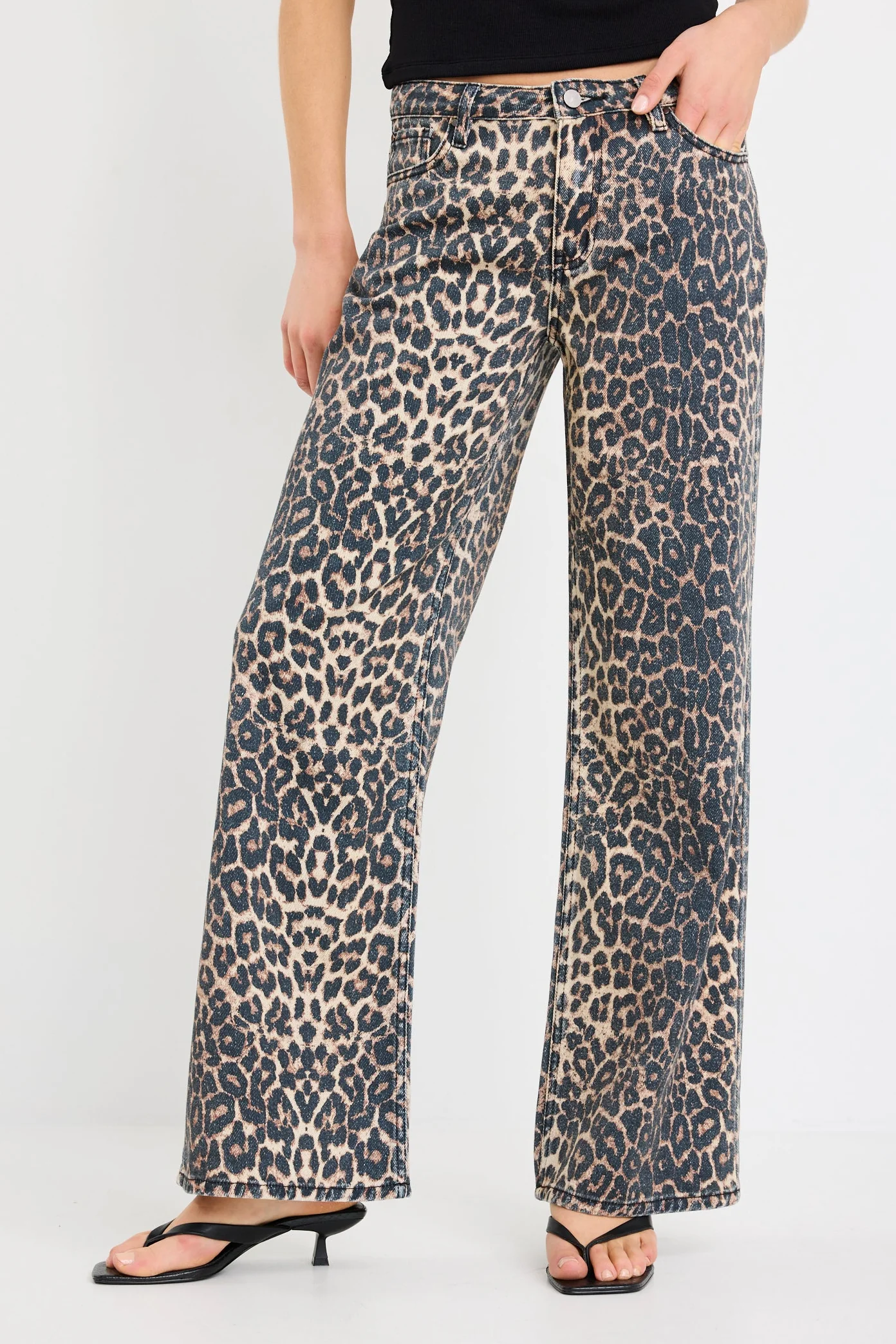 Manhattan Chocolate Animal Mid Rise Wide Leg Jeans - Image 2