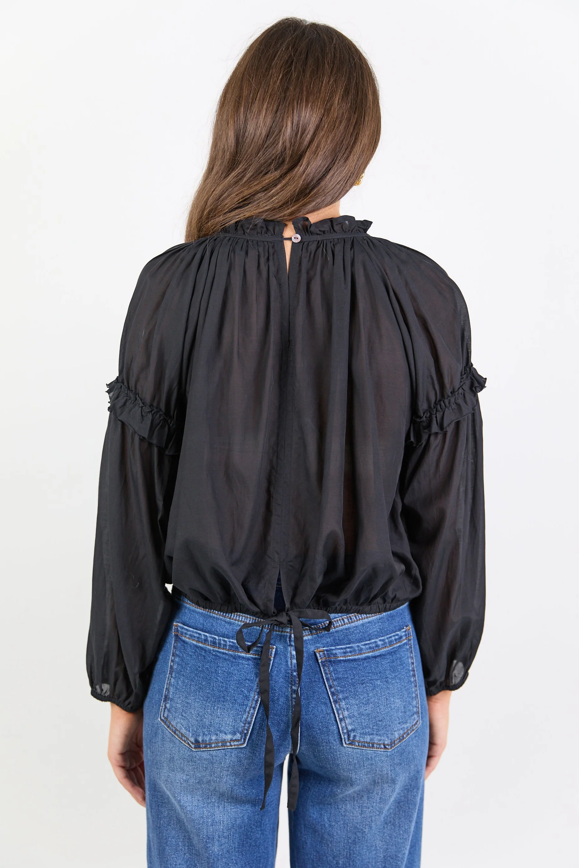 Manifest Black Voile Frill Detail LS Top - Image 5