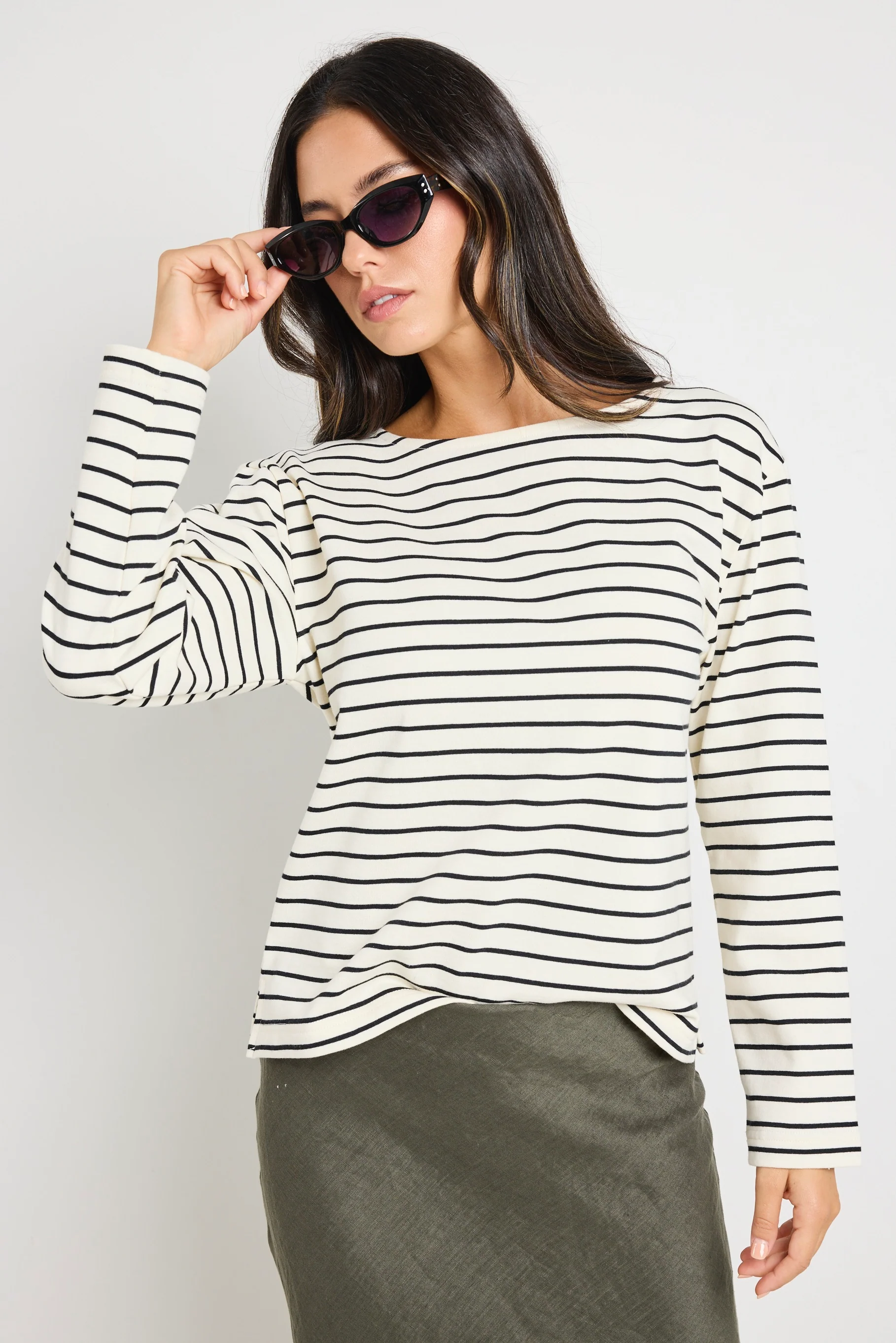 Maple Black Stripe Terry Boatneck LS Top
