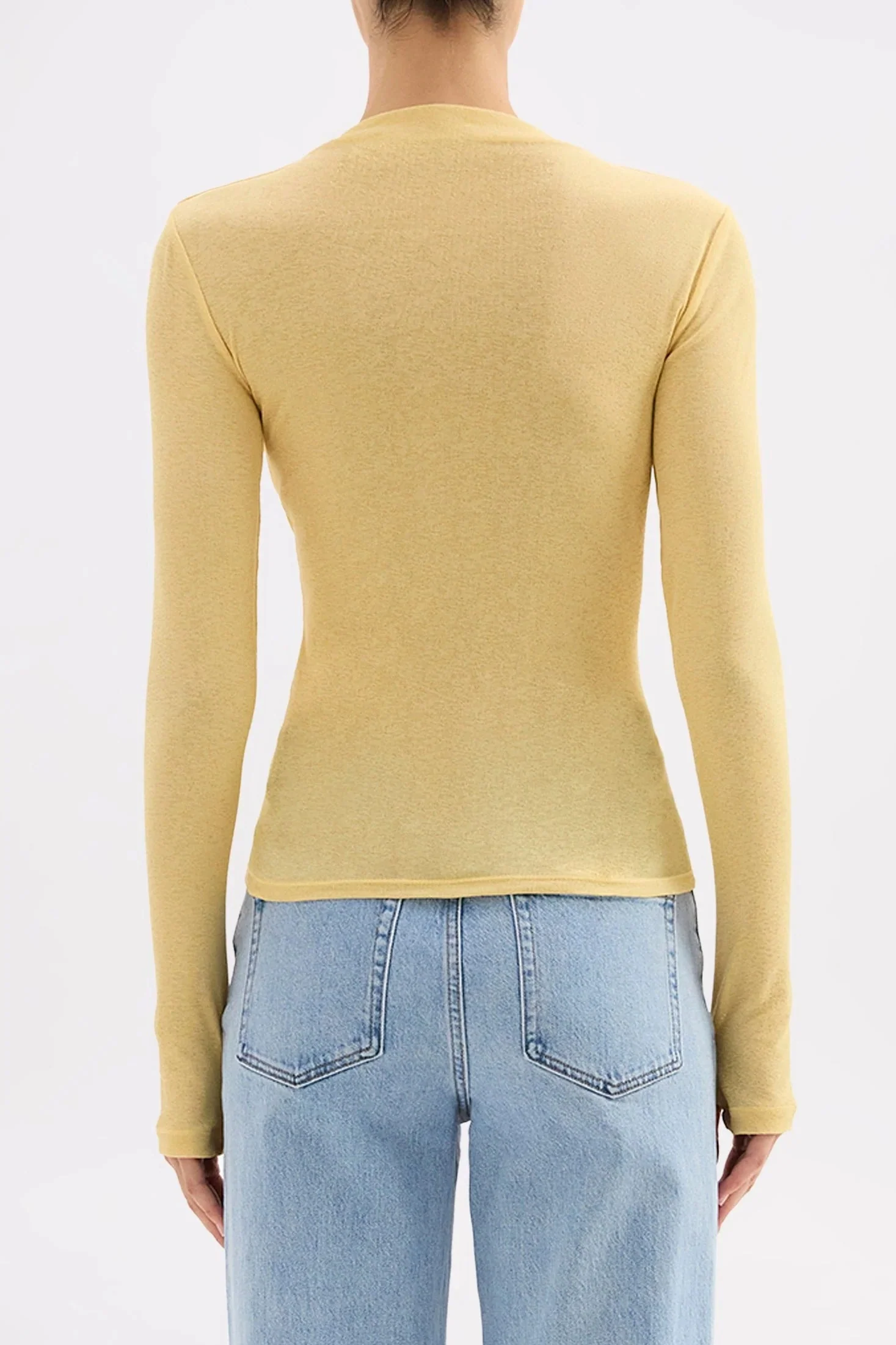 Marti Butter Ruched Front Ruched Front LS Mesh Top - Image 4