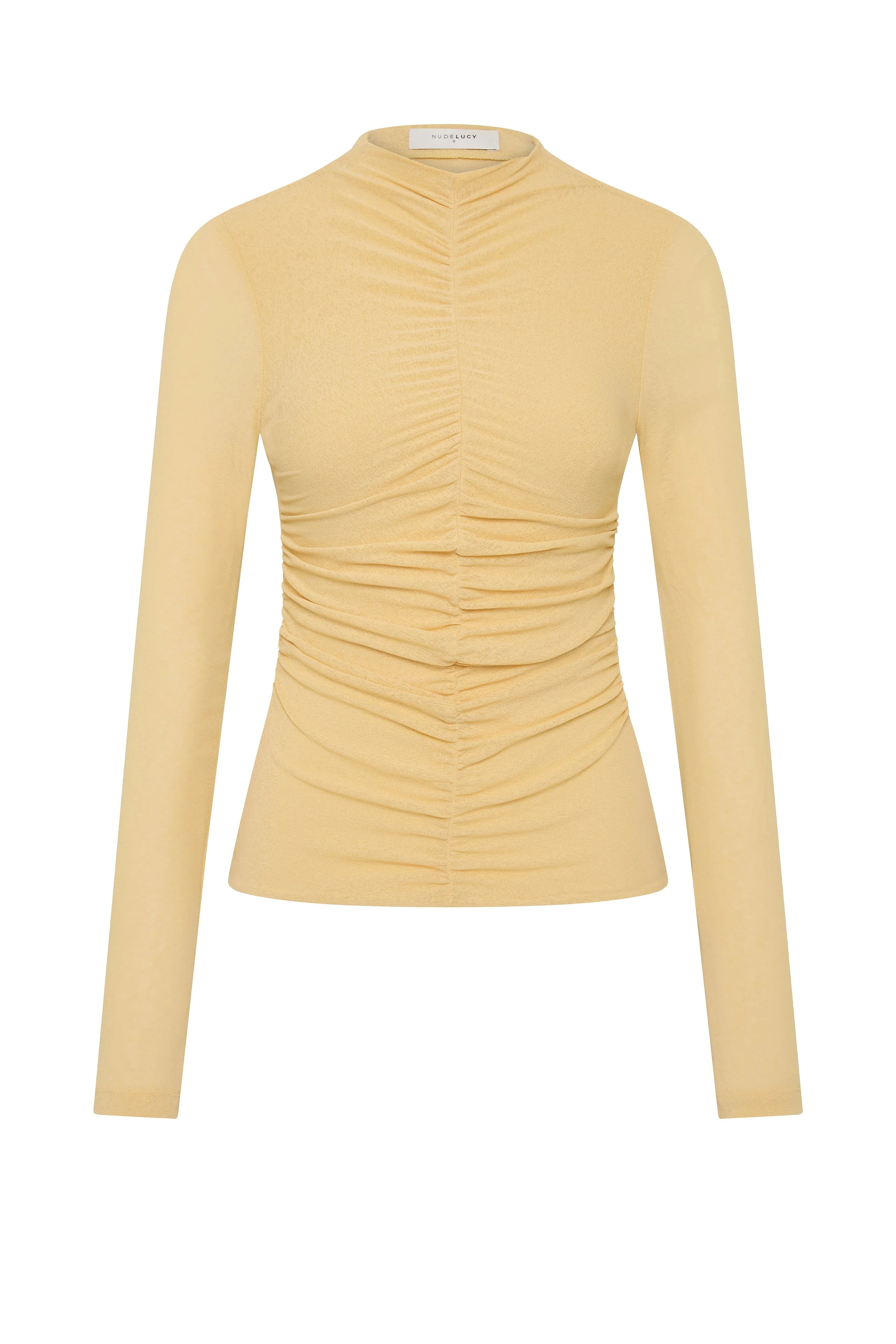 Marti Butter Ruched Front Ruched Front LS Mesh Top - Image 6