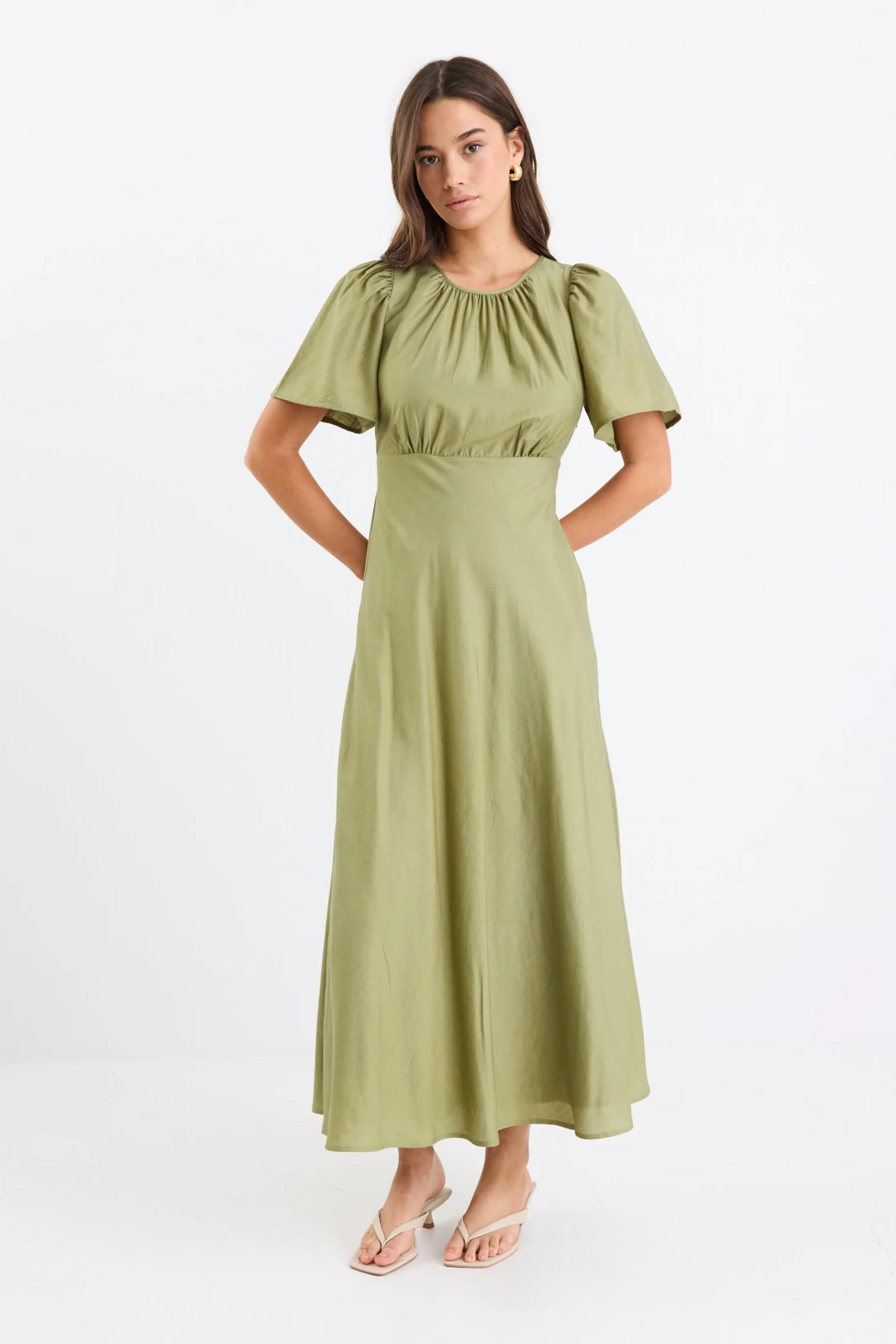 Meridian Moss Flutter Sleeve Floaty Maxi Dress - Image 2