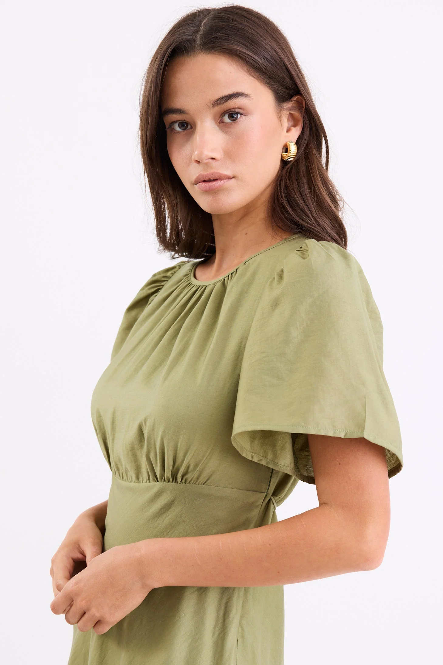 Meridian Moss Flutter Sleeve Floaty Maxi Dress - Image 3