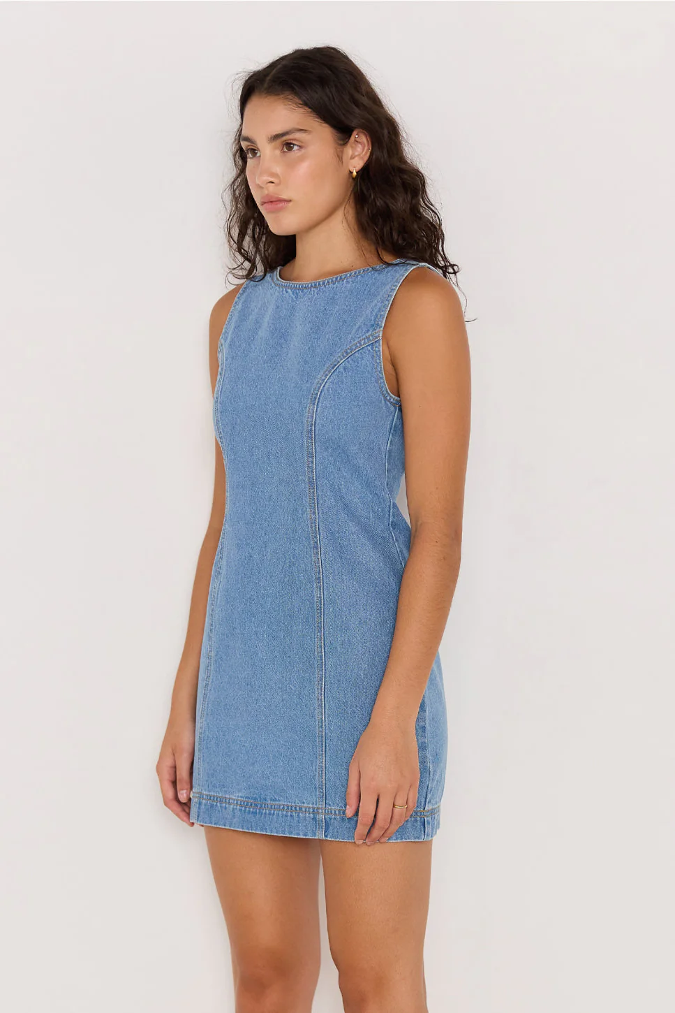 Miles Mid Blue Sleeveless Denim Mini Dress - Image 2