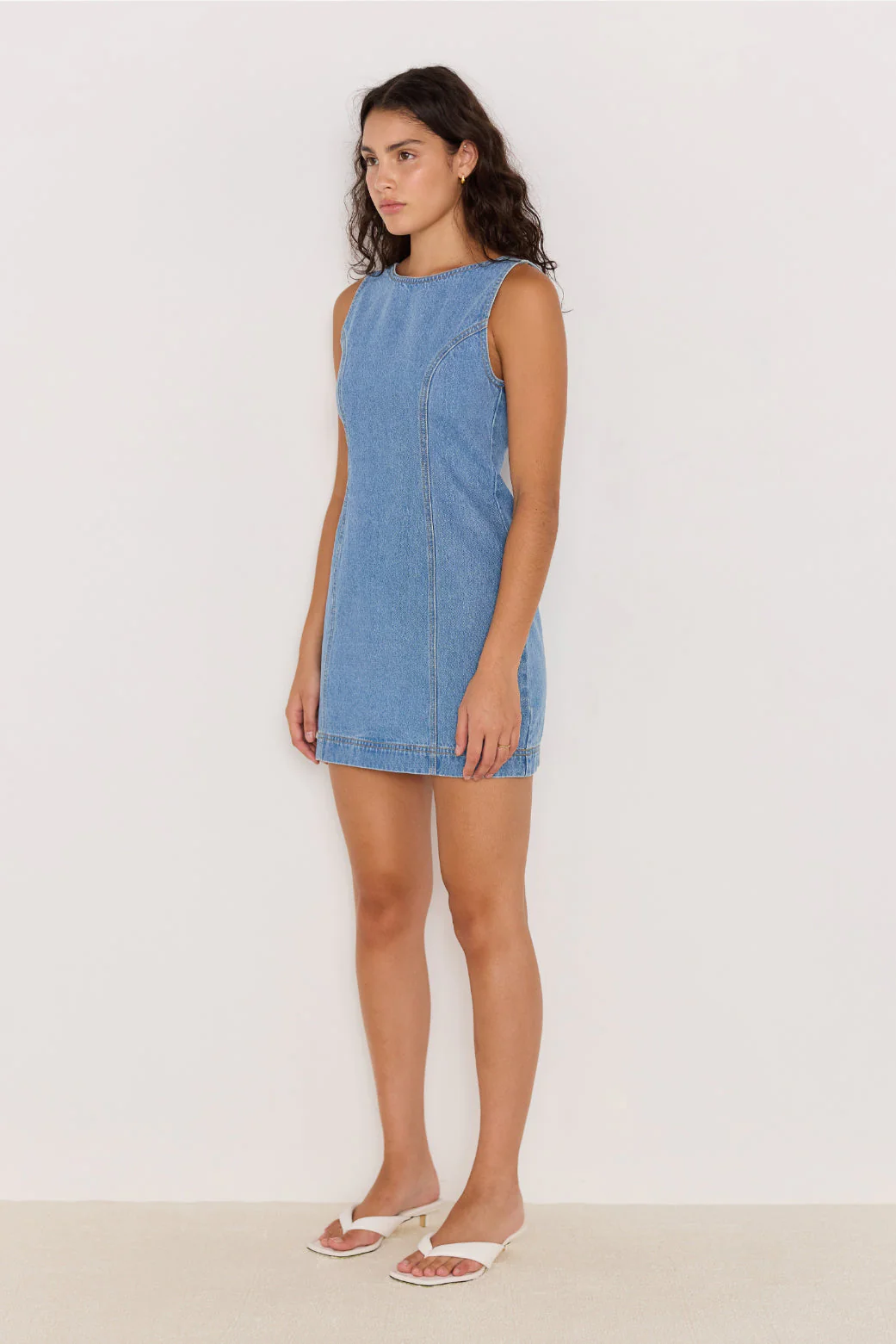 Miles Mid Blue Sleeveless Denim Mini Dress - Image 3