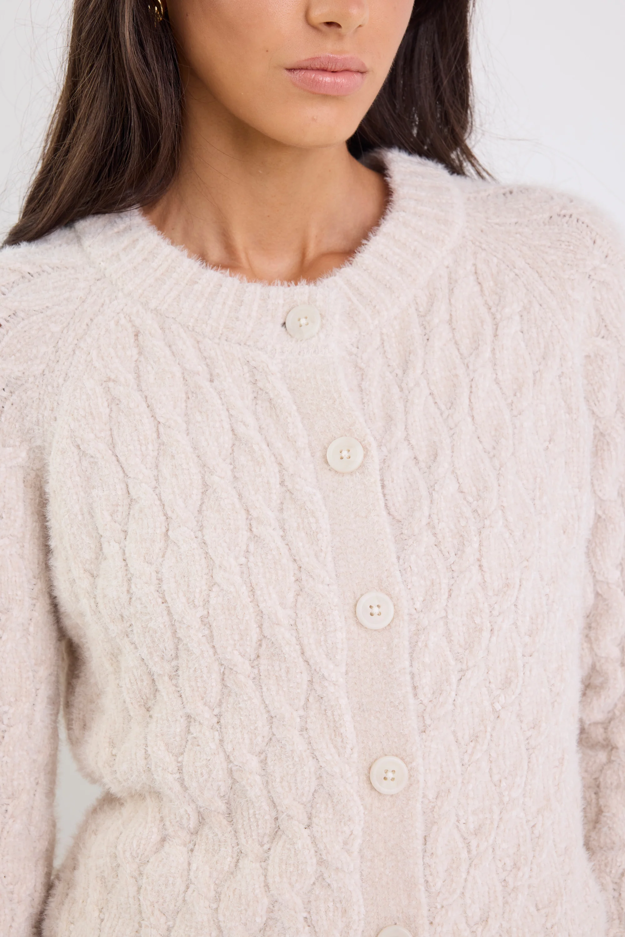 Milestone Oat Crewneck Cable Knit Cardigan - Image 4