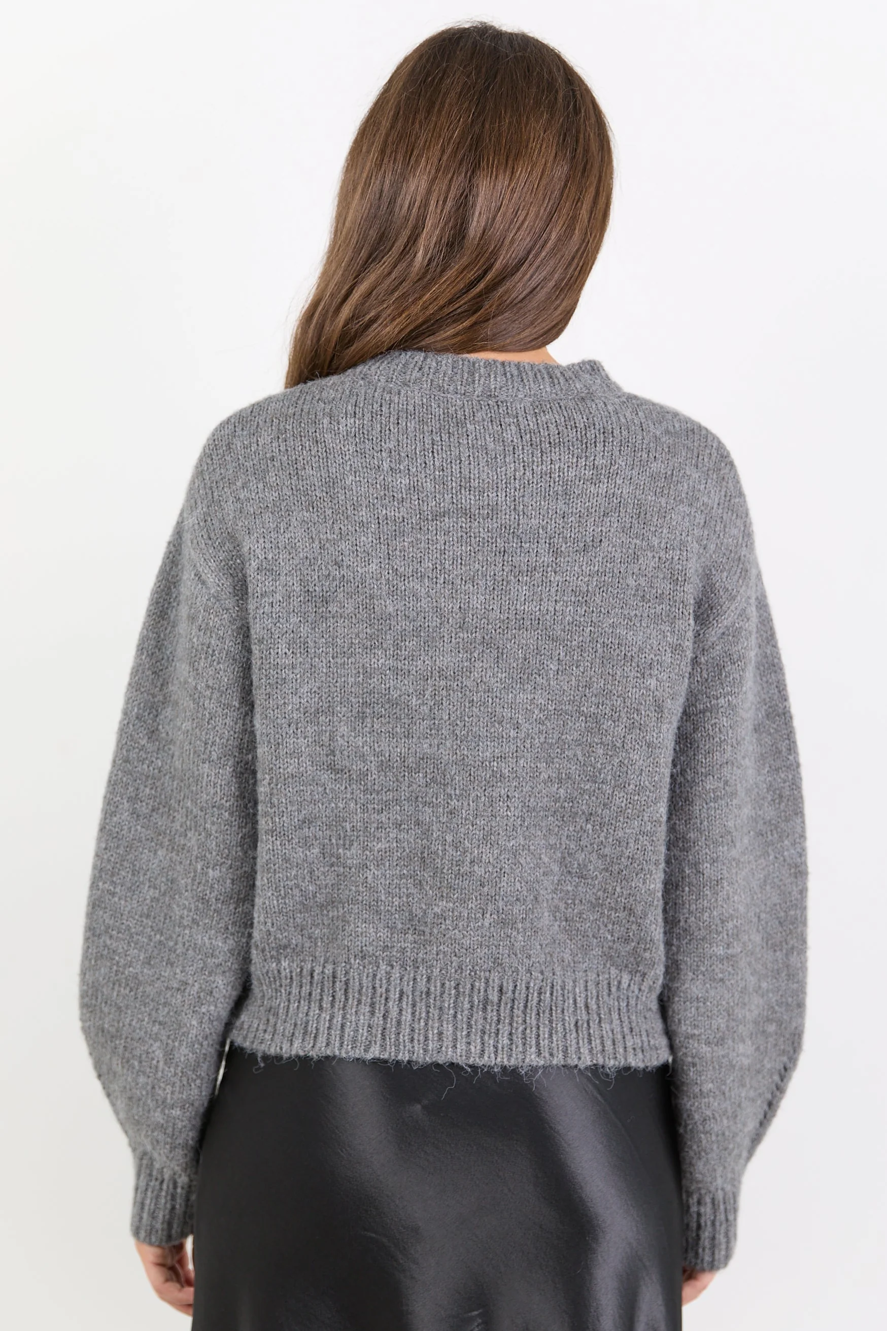 Mirage Grey Marle Fluffy Crewneck Cardigan - Image 6