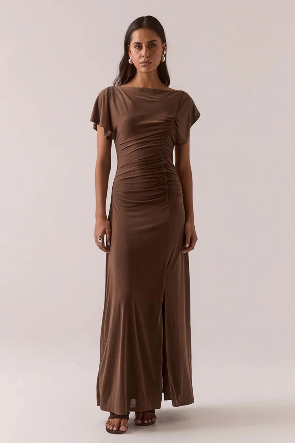 Miro Brownie Jersey Ruched Side SS Maxi Dress - Image 2