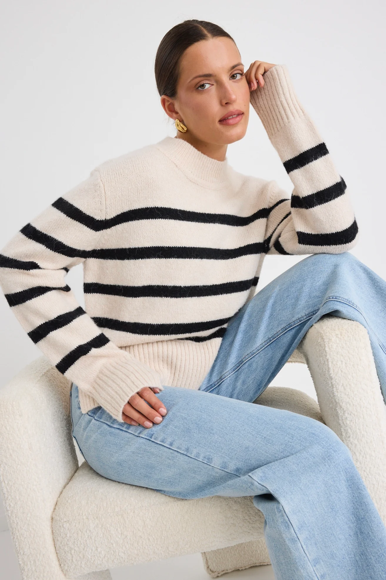 Monogram Oat Black Stripe Funnel Neck Jumper - Image 4