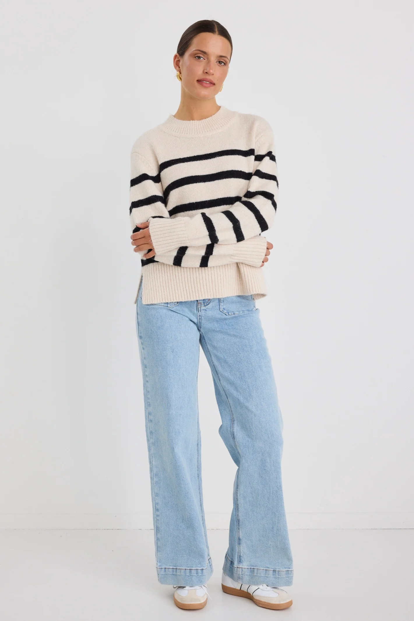 Monogram Oat Black Stripe Funnel Neck Jumper - Image 5