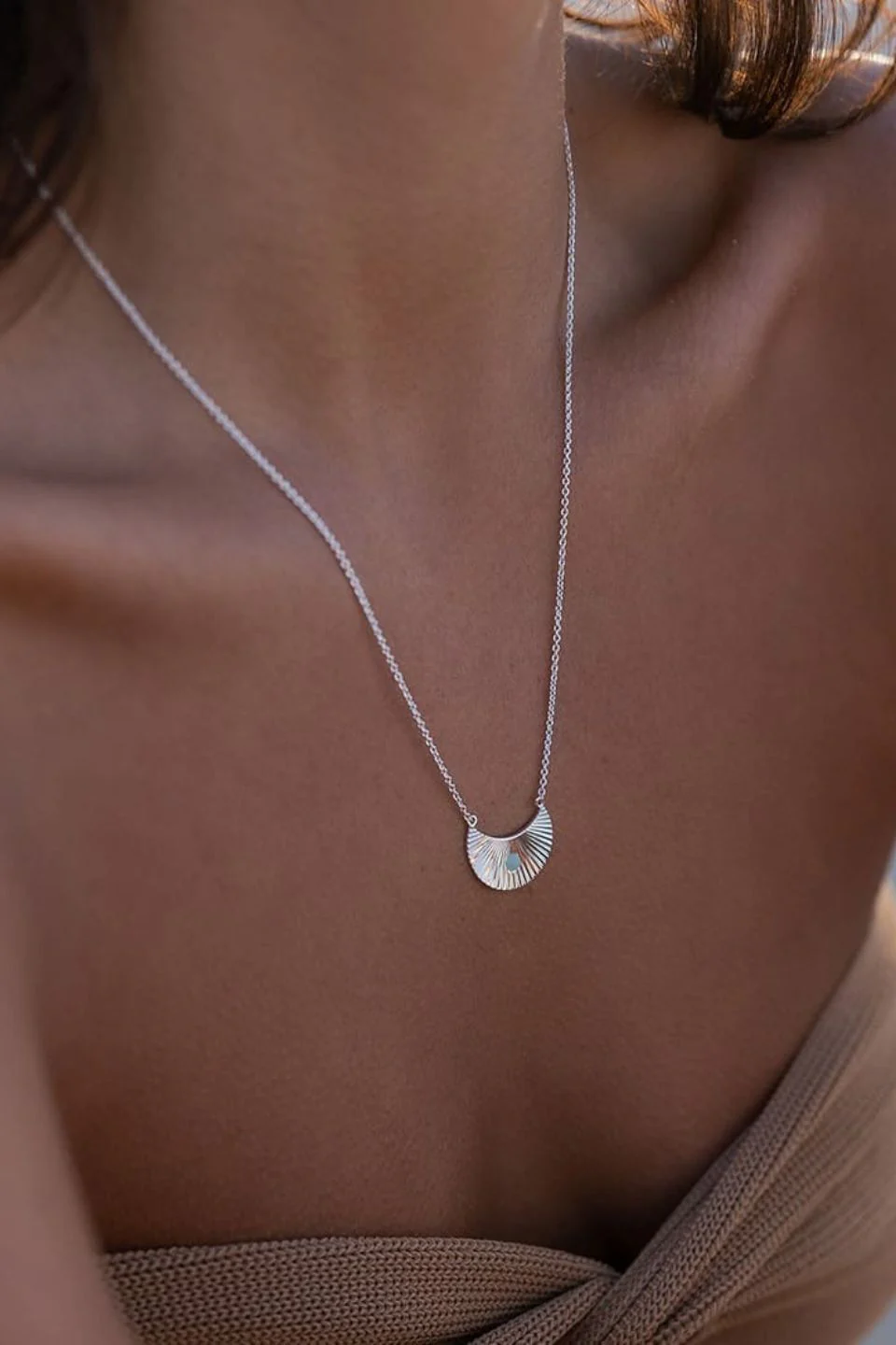 Moonbeams Sterling Silver Plate EOL with Mint Stone Necklace