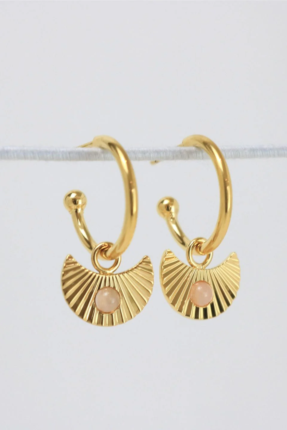 Moon Gazer 18k Gold Plate with Blush Pink Stone Hoop Earring