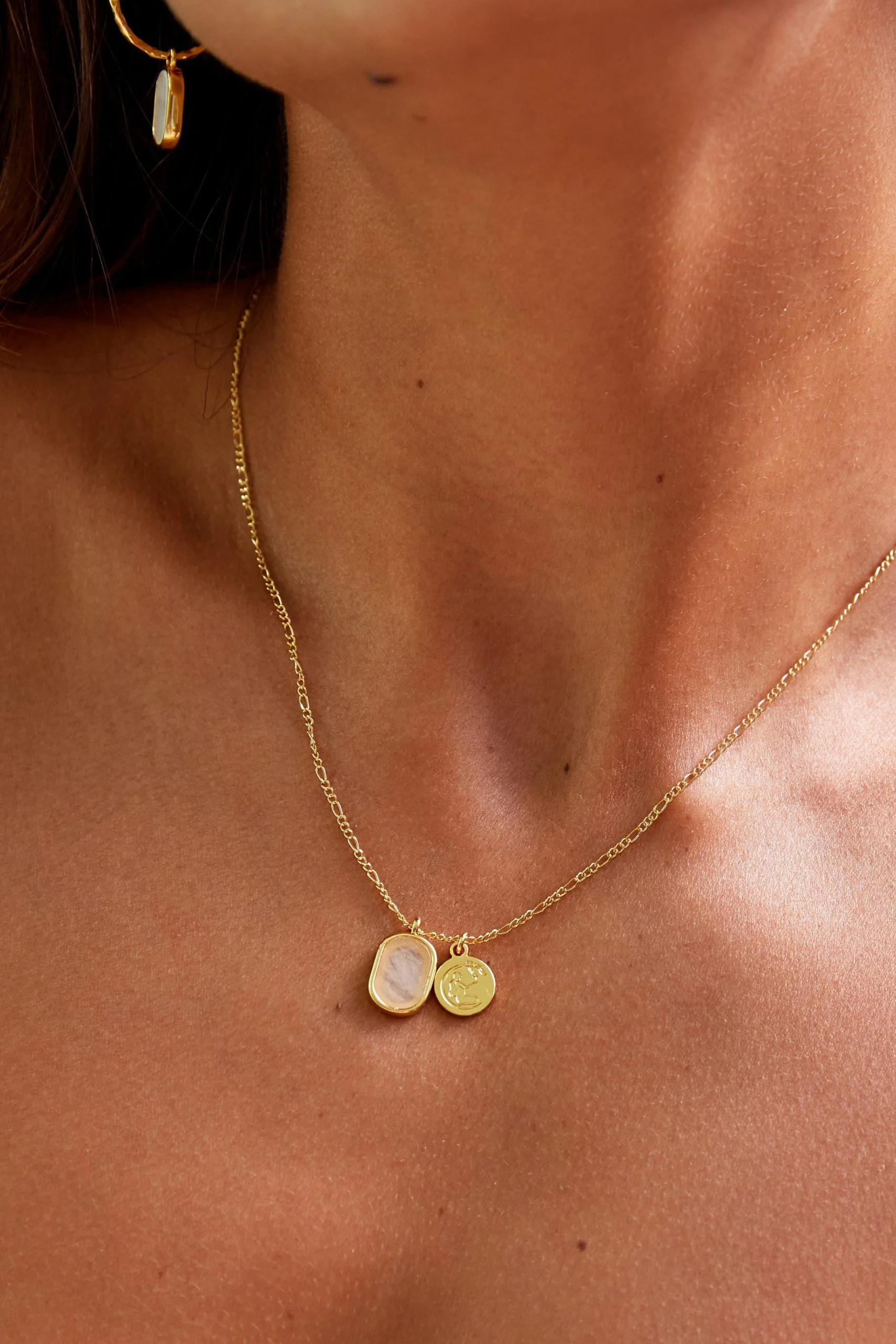 Moonstone Double Charm Gold Necklace - Image 2