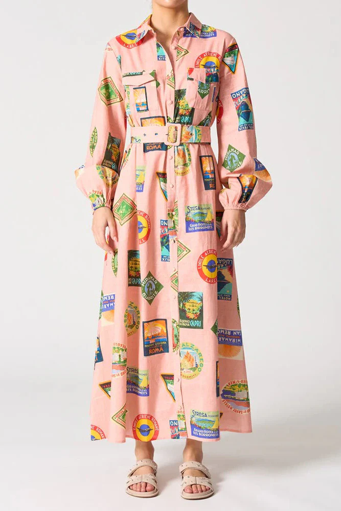 Nantucket Pink Jetsetter Print LS Maxi Dress