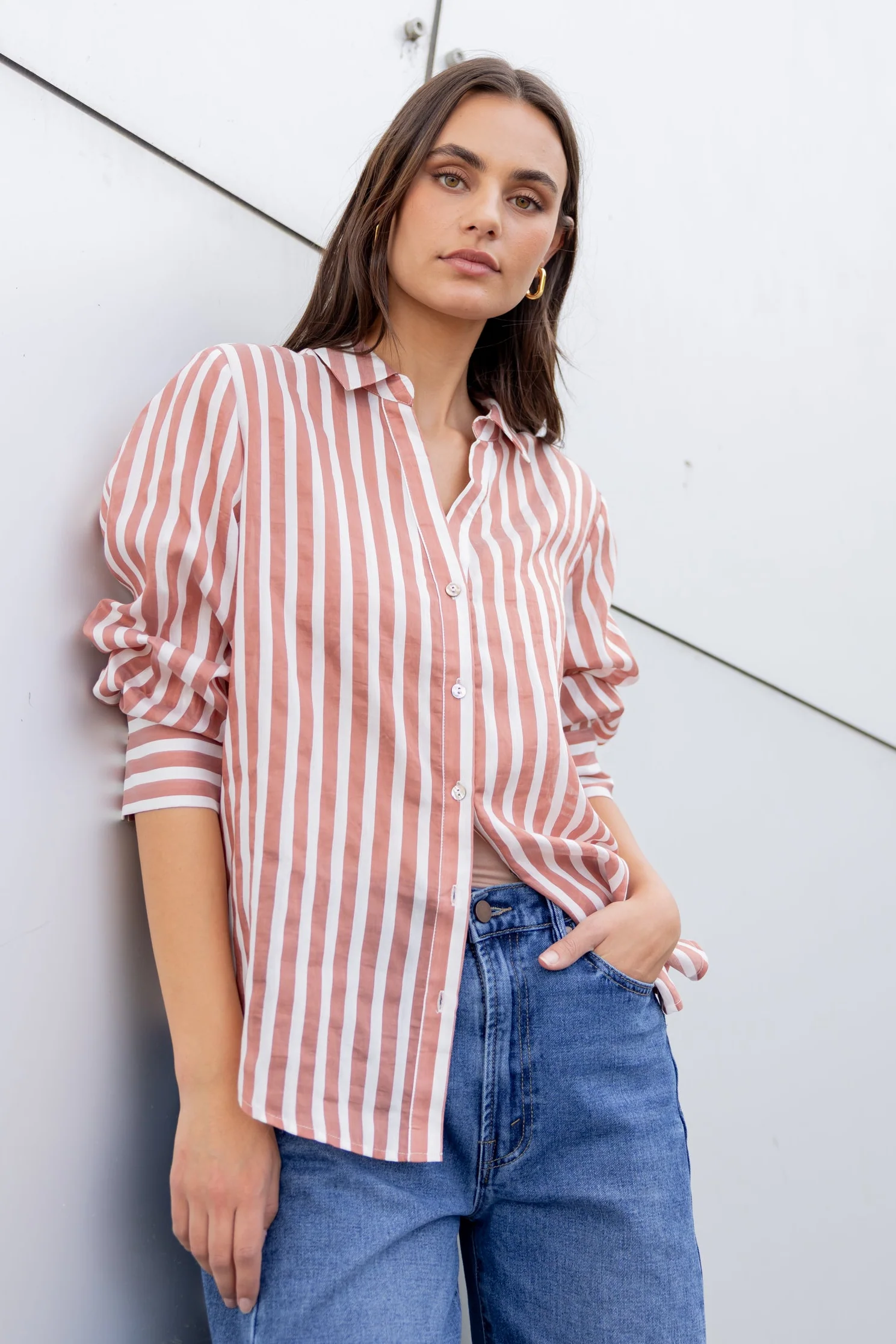 Narrative Ochre Stripe Semi Sheer Long Sleeve Shirt