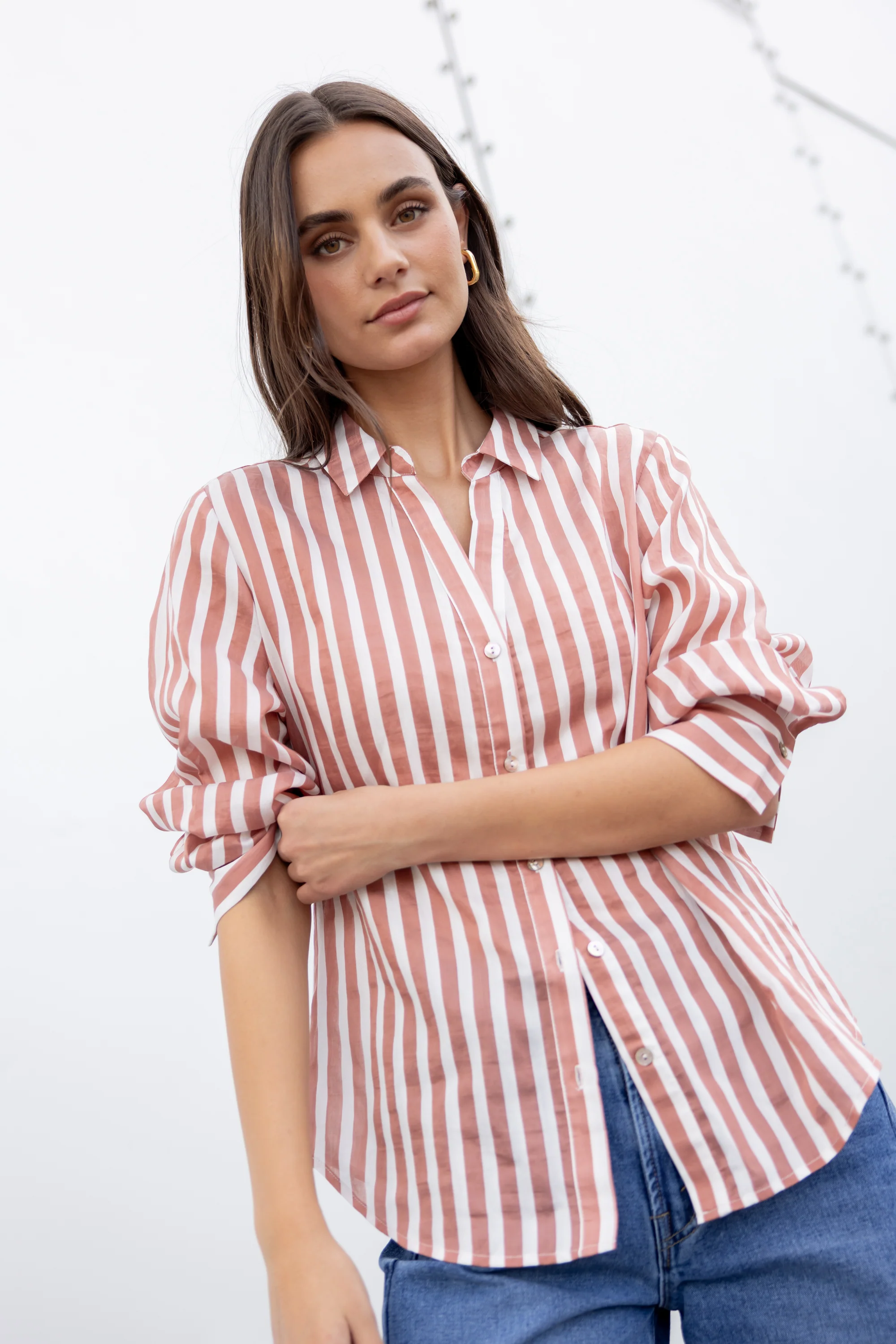 Narrative Ochre Stripe Semi Sheer Long Sleeve Shirt - Image 2
