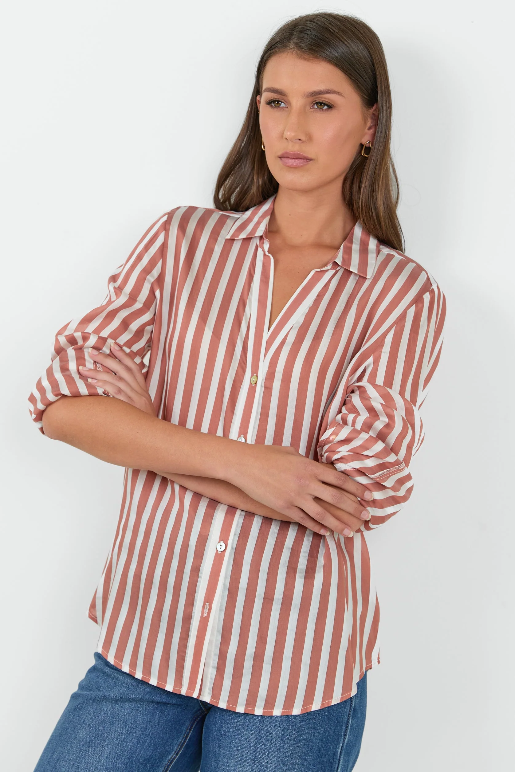 Narrative Ochre Stripe Semi Sheer Long Sleeve Shirt - Image 3