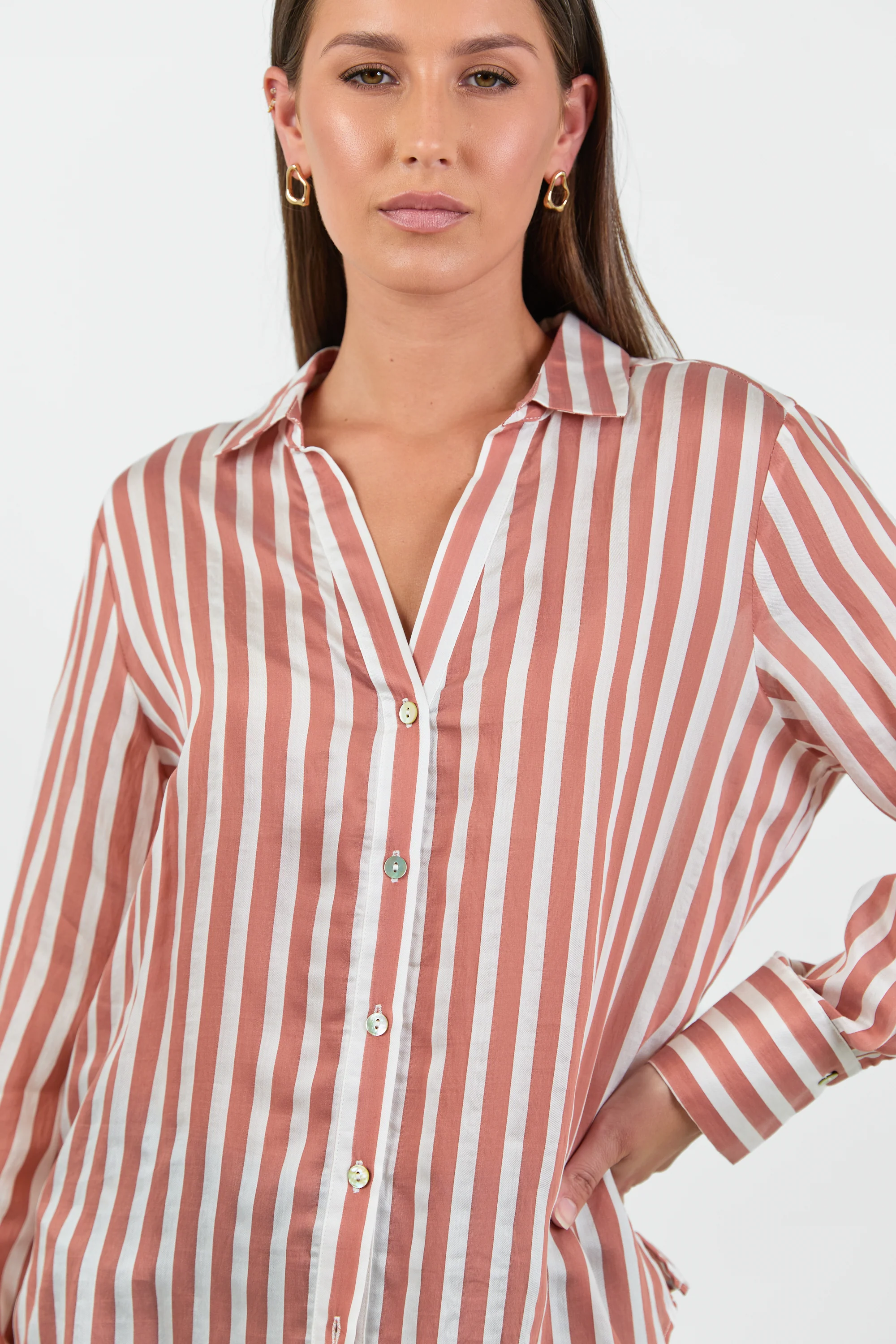 Narrative Ochre Stripe Semi Sheer Long Sleeve Shirt - Image 6