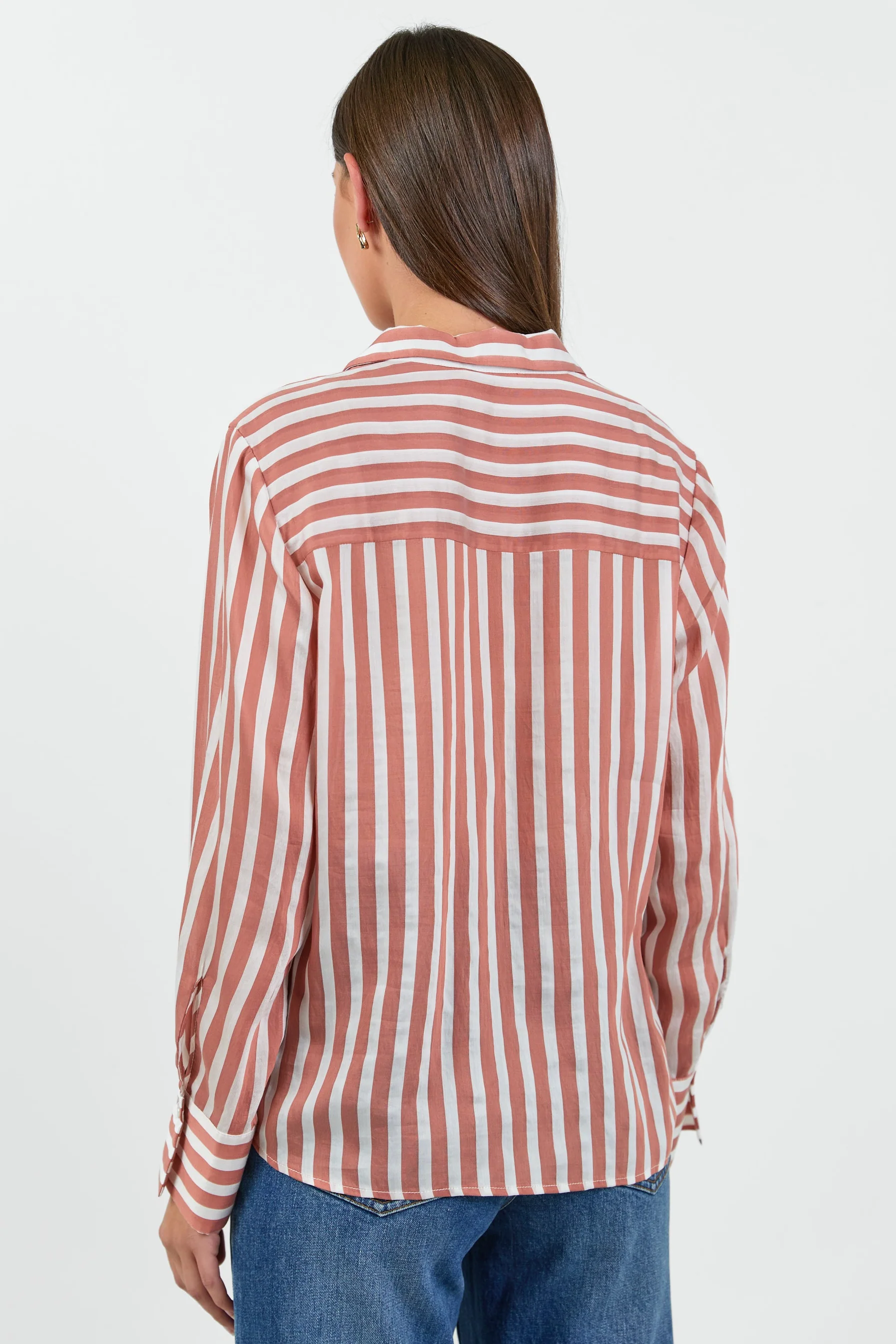 Narrative Ochre Stripe Semi Sheer Long Sleeve Shirt - Image 7