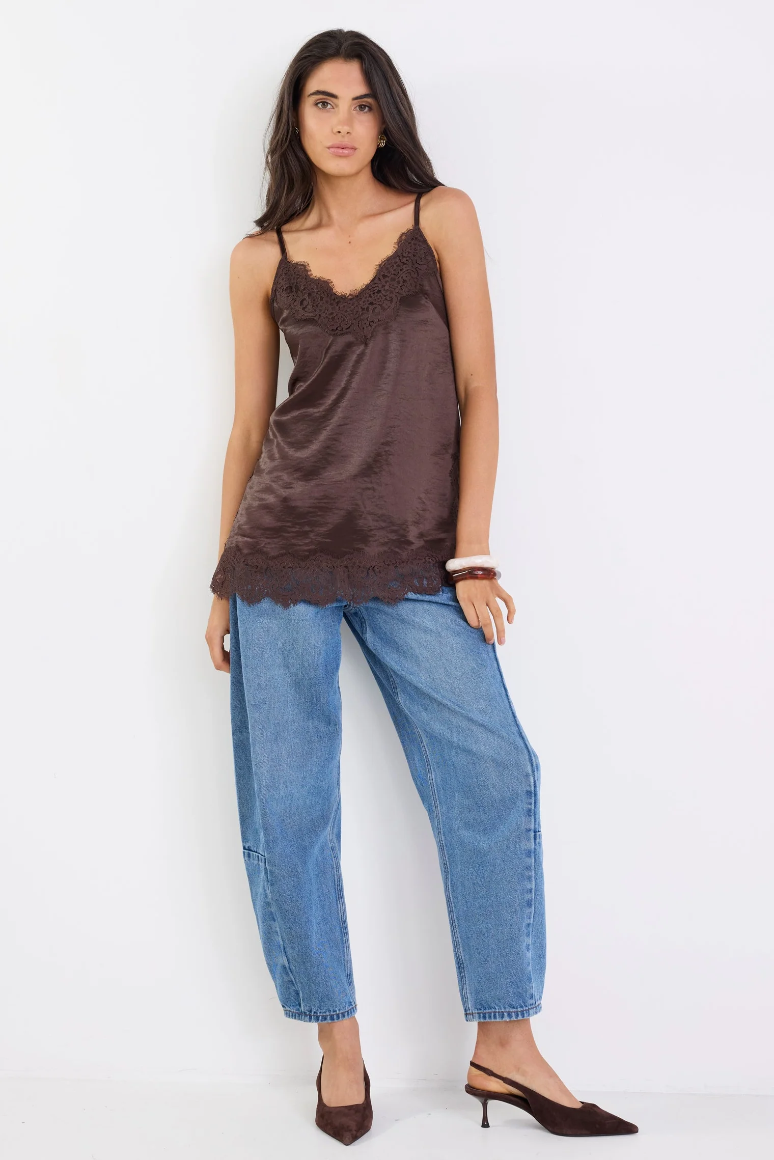 Noir Chocolate Satin Lace Trim Cami - Image 5