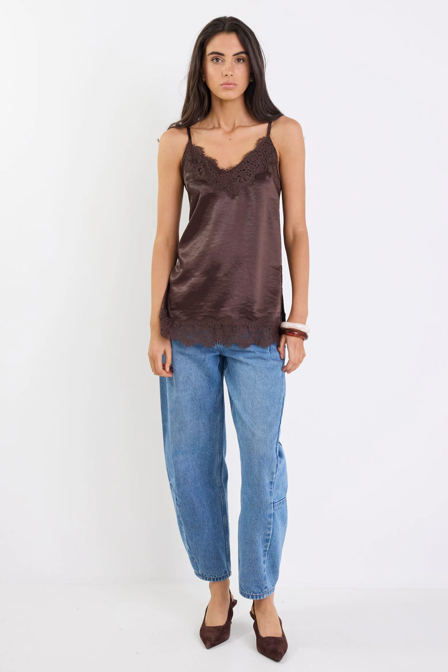Noir Chocolate Satin Lace Trim Cami - Image 7