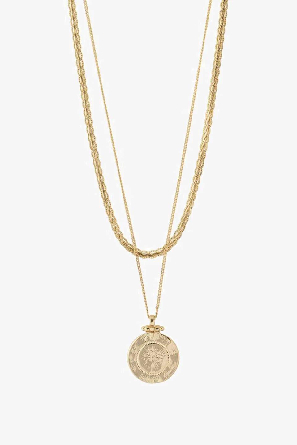 Nomad Double Chain Coin Pendant Necklace Gold - Image 2