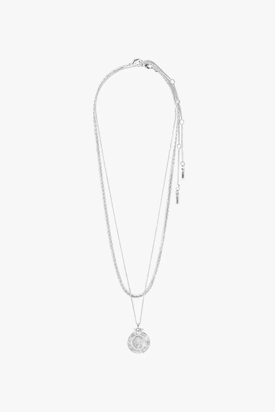 Nomad Double Chain Coin Pendant Necklace Silver - Image 2