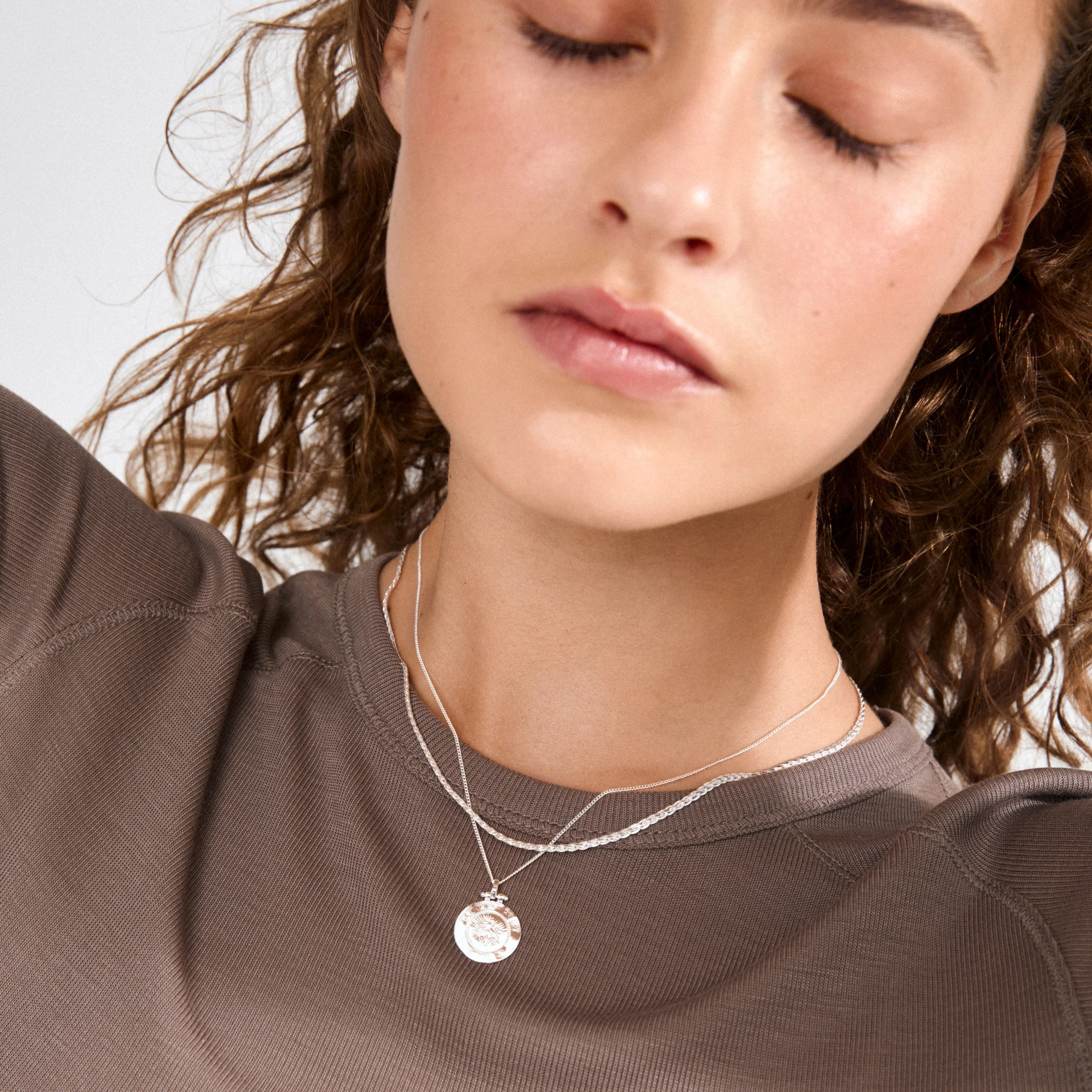 Nomad Double Chain Coin Pendant Necklace Silver - Image 3