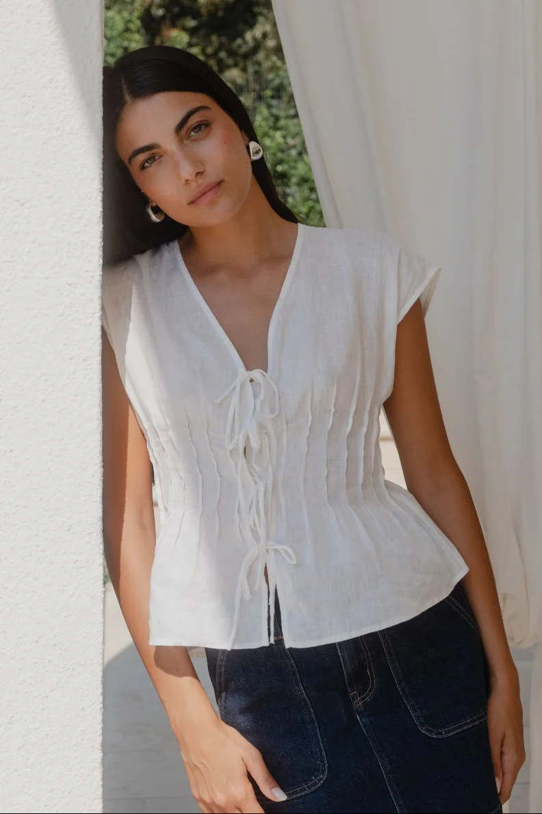 Nouveau Ivory Linen Tie Front Vest