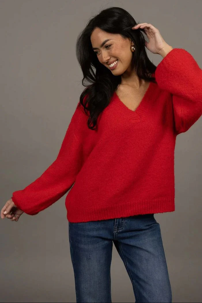 Nouveau Scarlet V Neck Wool Blend Jumper - Image 2