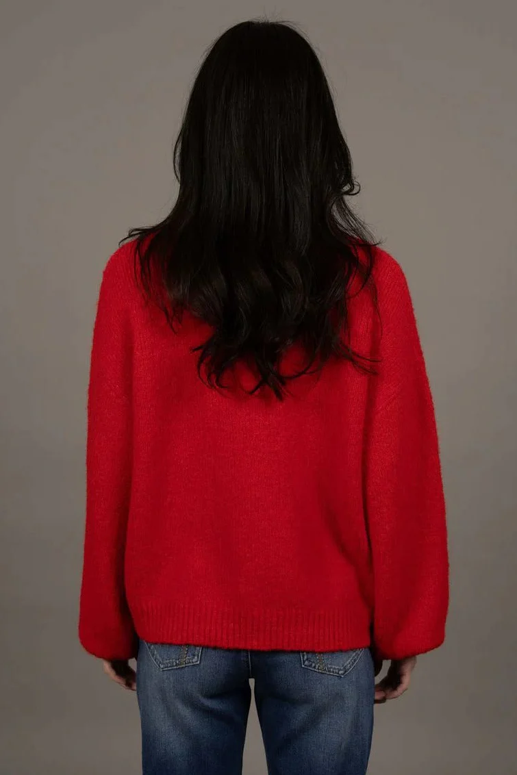Nouveau Scarlet V Neck Wool Blend Jumper - Image 3