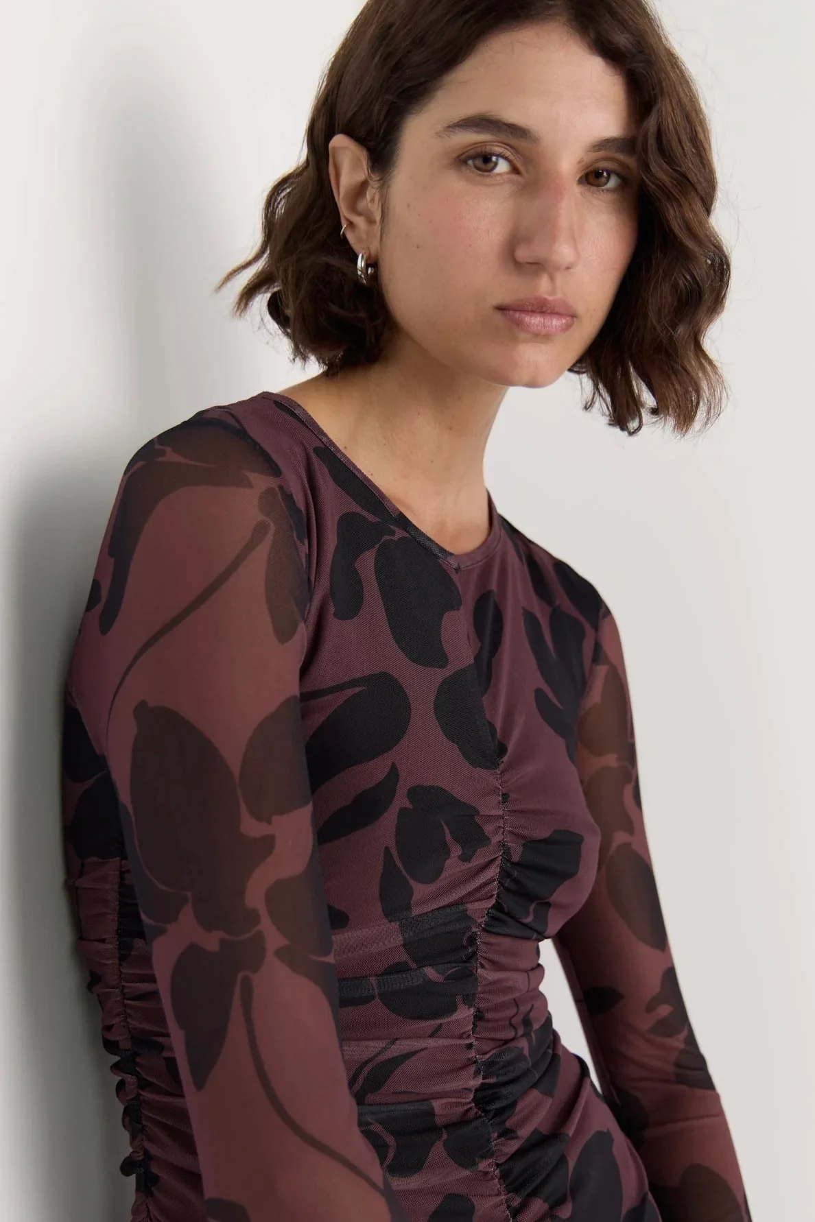 Olina Brown Floral Mesh Maxi Dress - Image 2