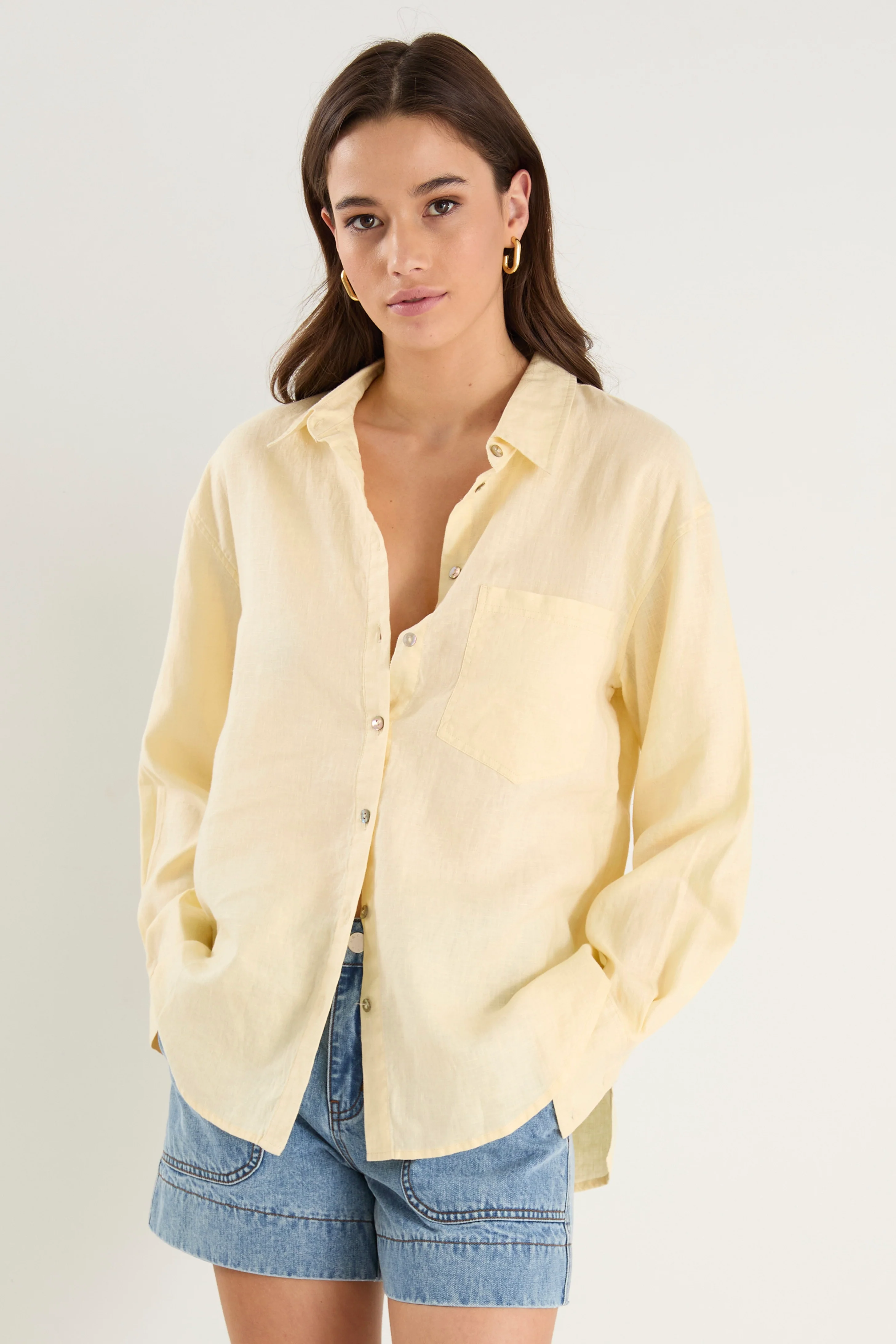 Optimum Lemon Linen Oversized Shirt - Image 2
