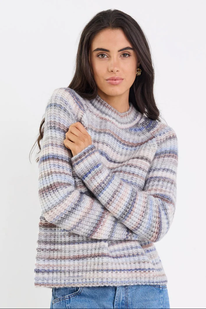 Orbit Blue Multi Funnel Neck Long Sleeve Space Dye Jumper - Image 2