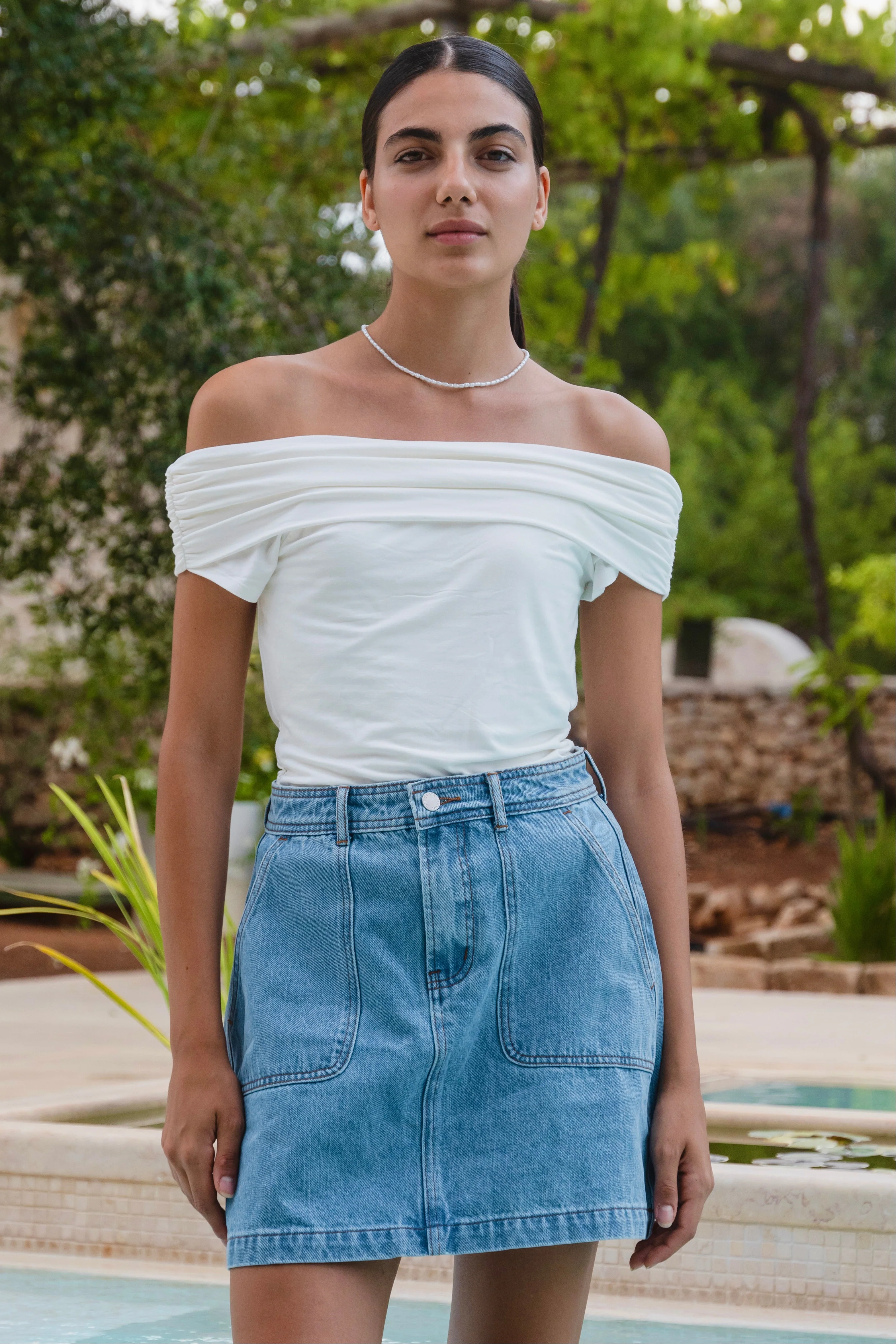 Orchard Mid Blue Pocket Front Denim Mini Skirt