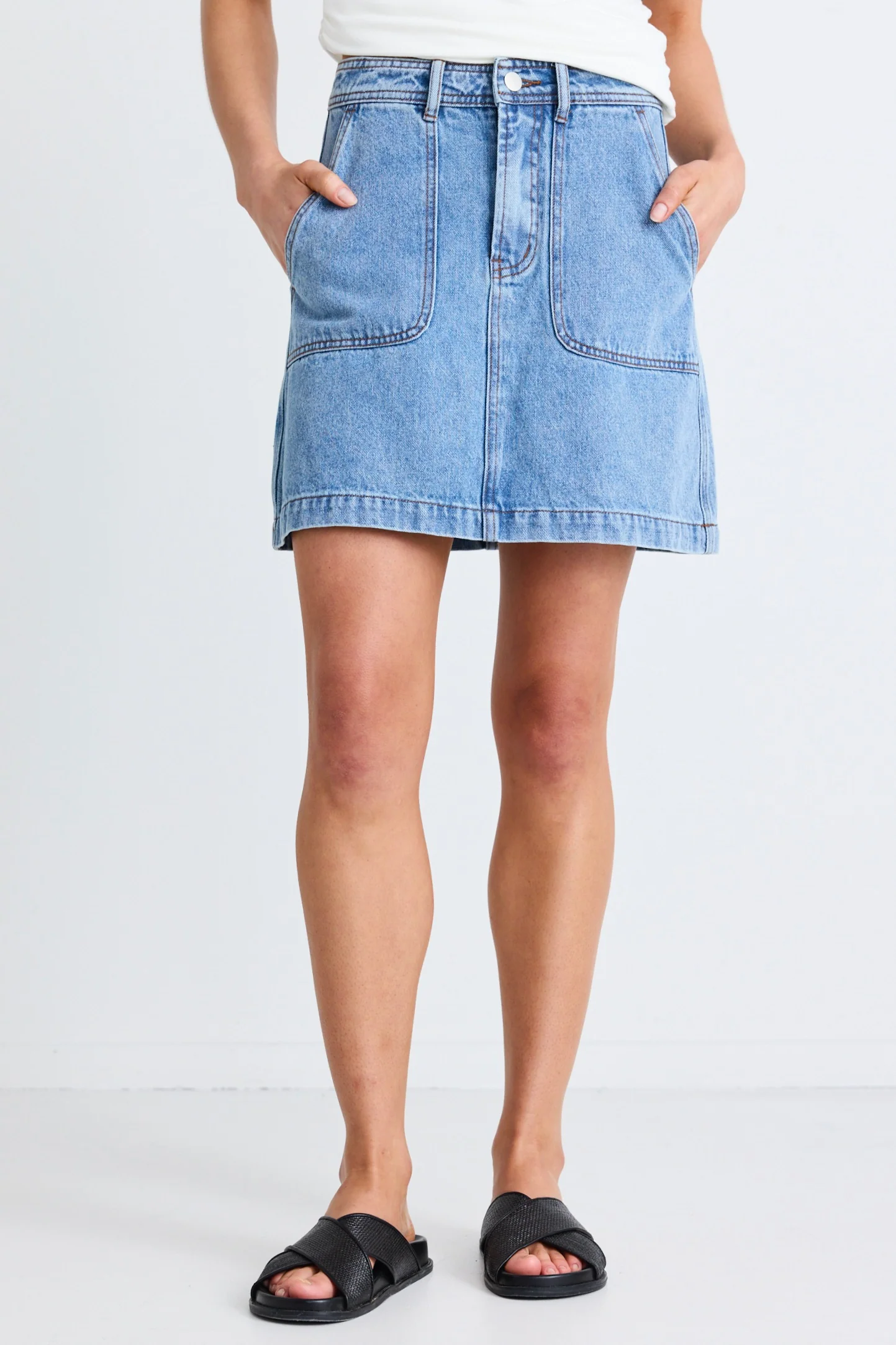Orchard Mid Blue Pocket Front Denim Mini Skirt - Image 5