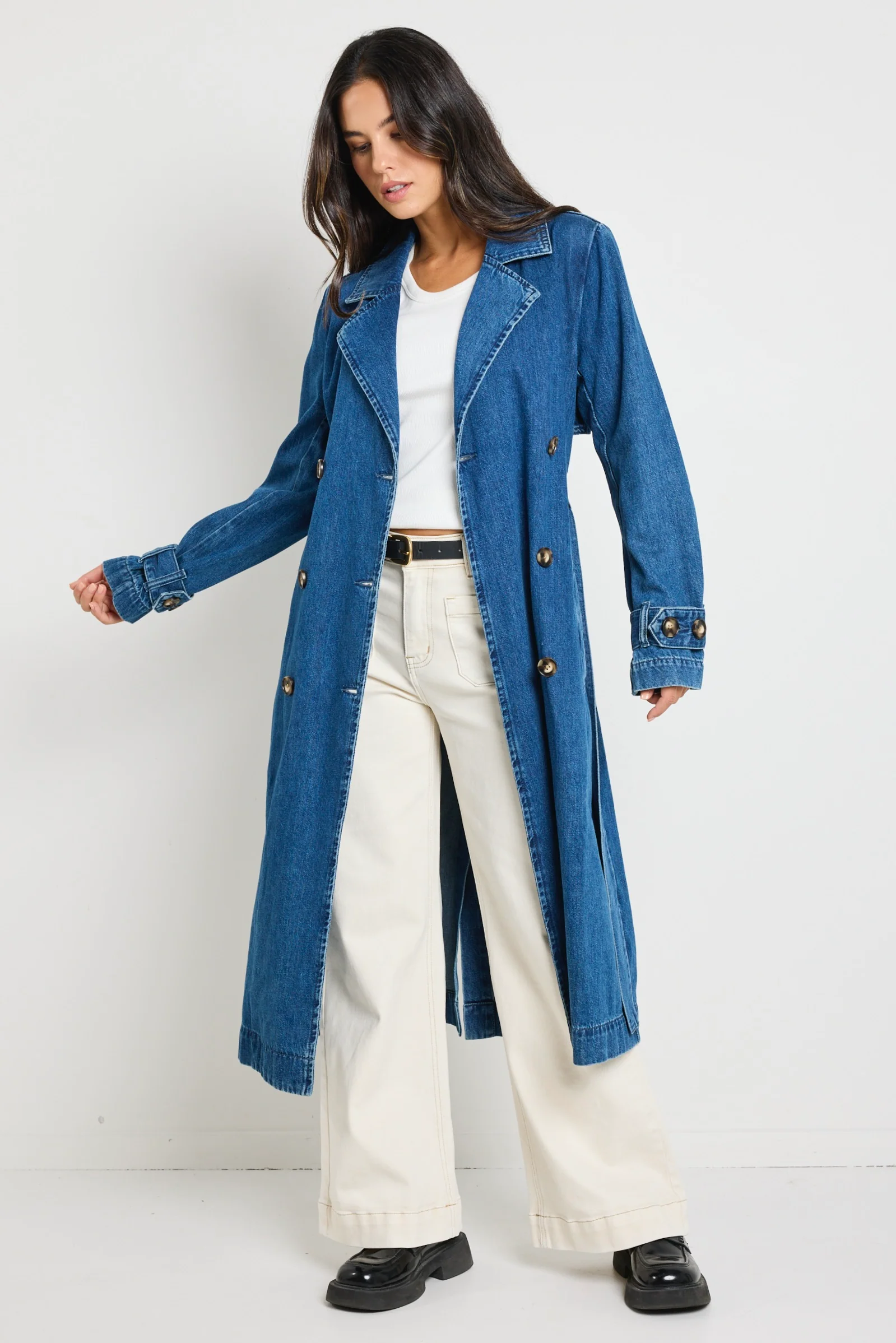 Origin Storm Blue Denim Trench Coat - Image 4